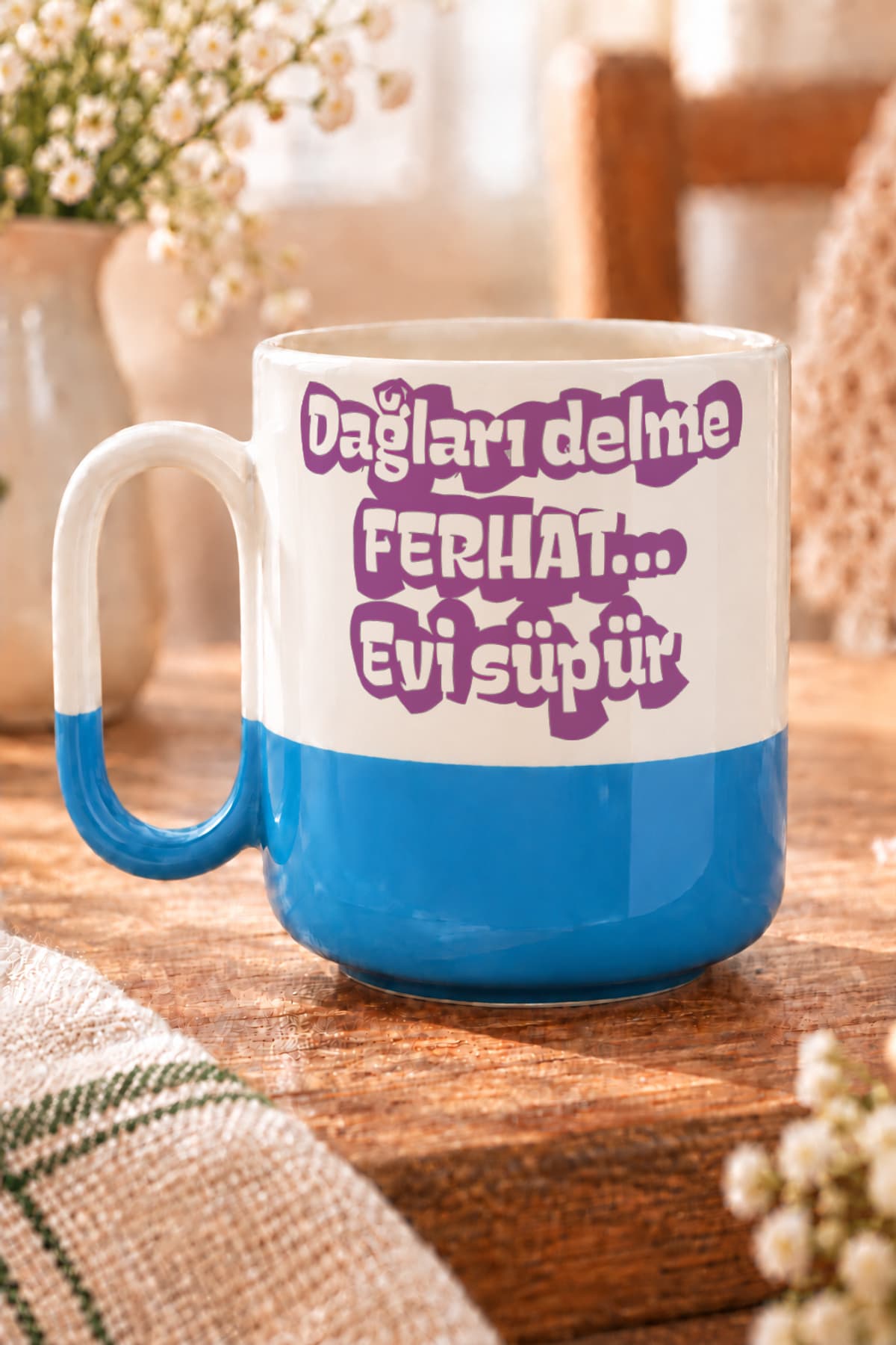 Dağları Delme Ferhat Evi Süpür Baskılı Alt Yarısı Renkli Arya Kupa Bardak Fincan Mug