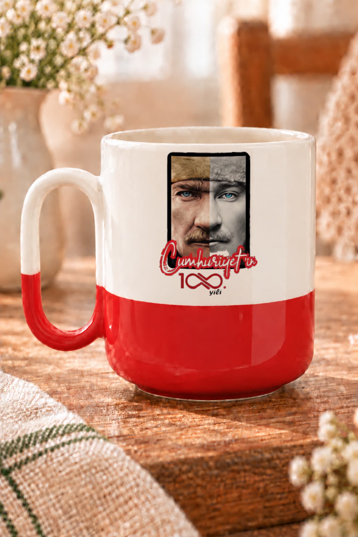 100 Yıl Atatürk Baskılı Alt Yarısı Renkli Arya Kupa Bardak Fincan Mug