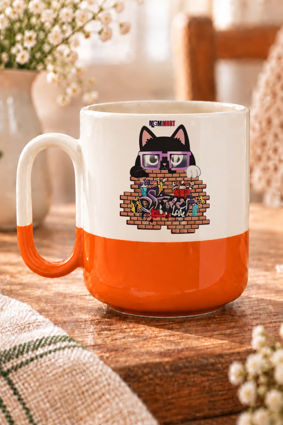 Street Life Baskılı Alt Yarısı Renkli Arya Kupa Bardak Fincan Mug