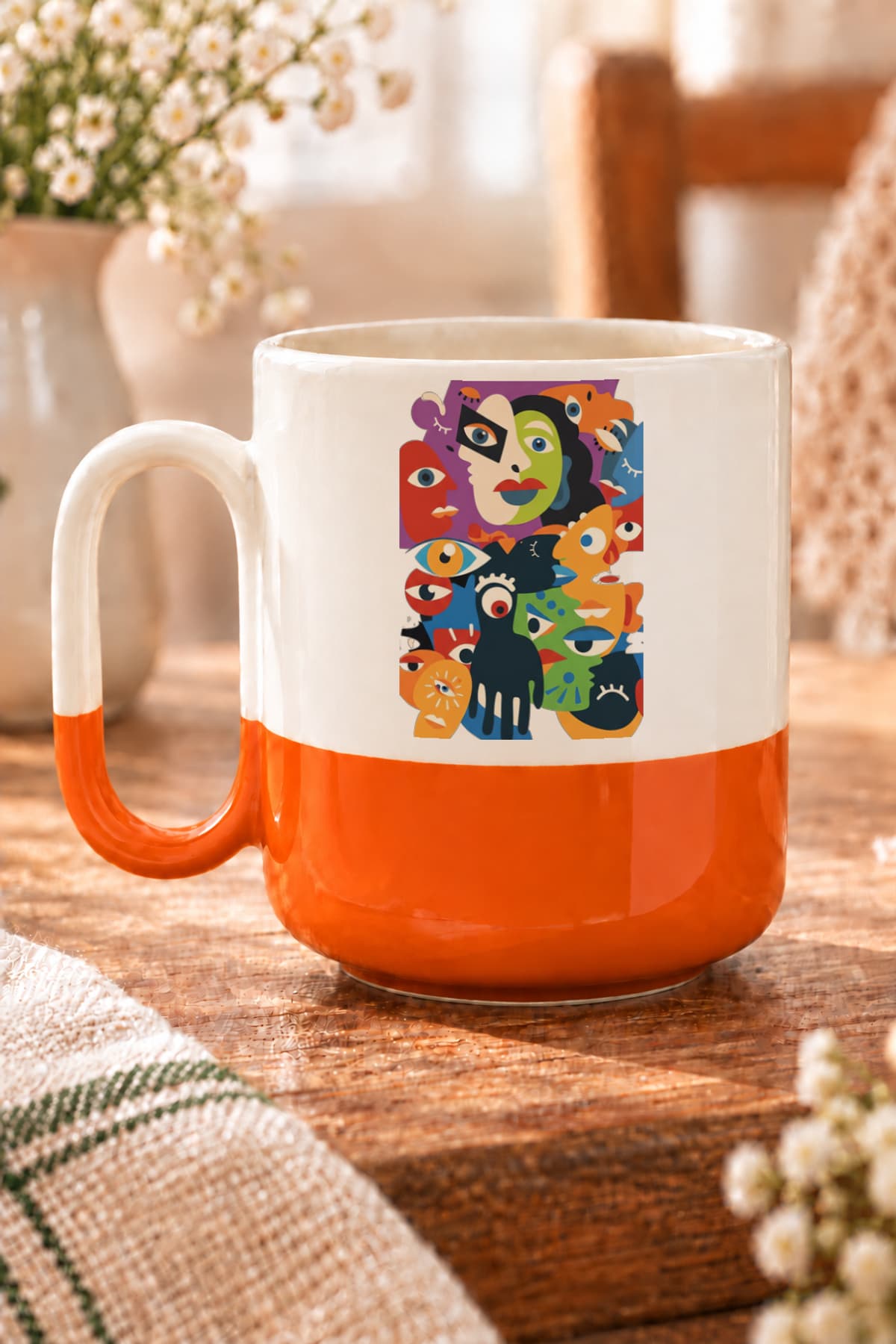 Gözler Üzerimizde Baskılı Alt Yarısı Renkli Arya Kupa Bardak Fincan Mug