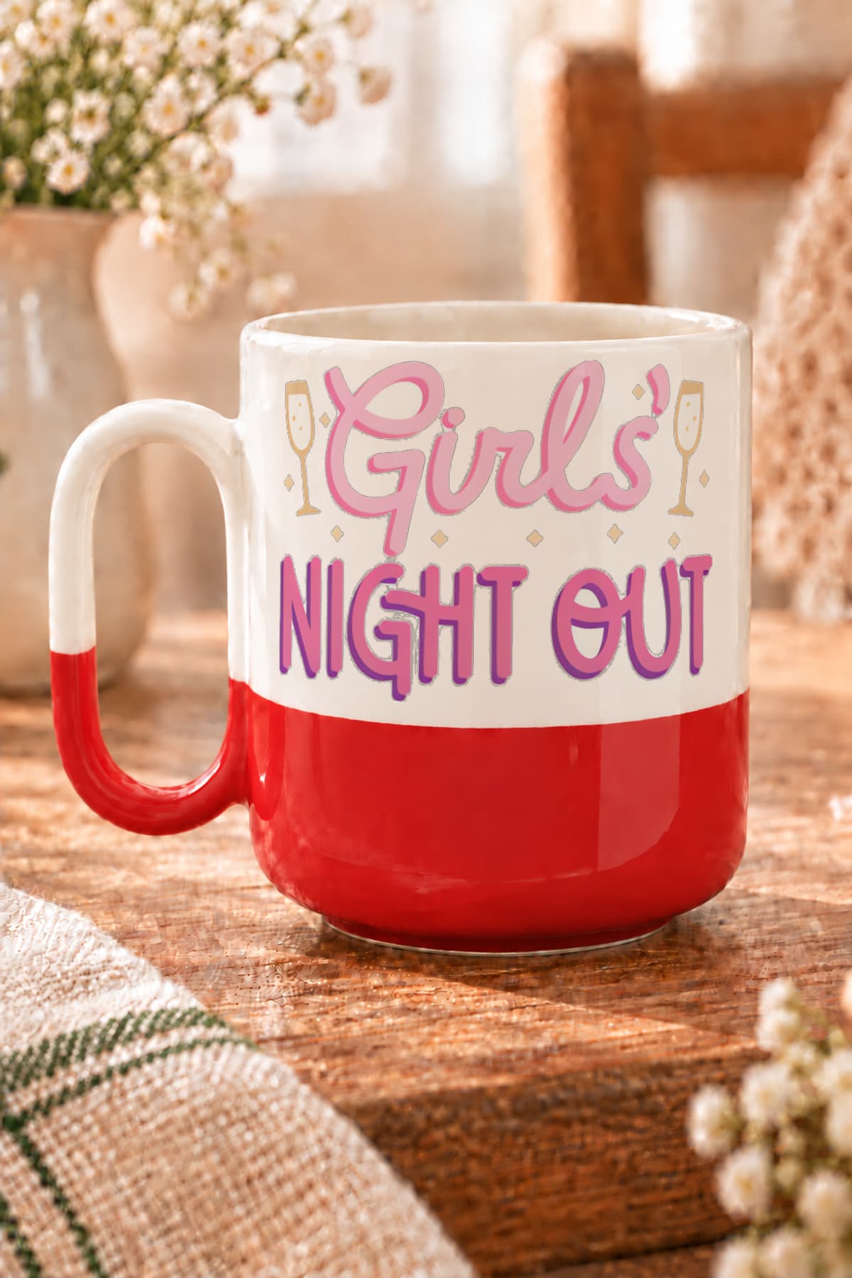 Girl S Night Out Yazı Baskılı Alt Yarısı Renkli Arya Kupa Bardak Fincan Mug