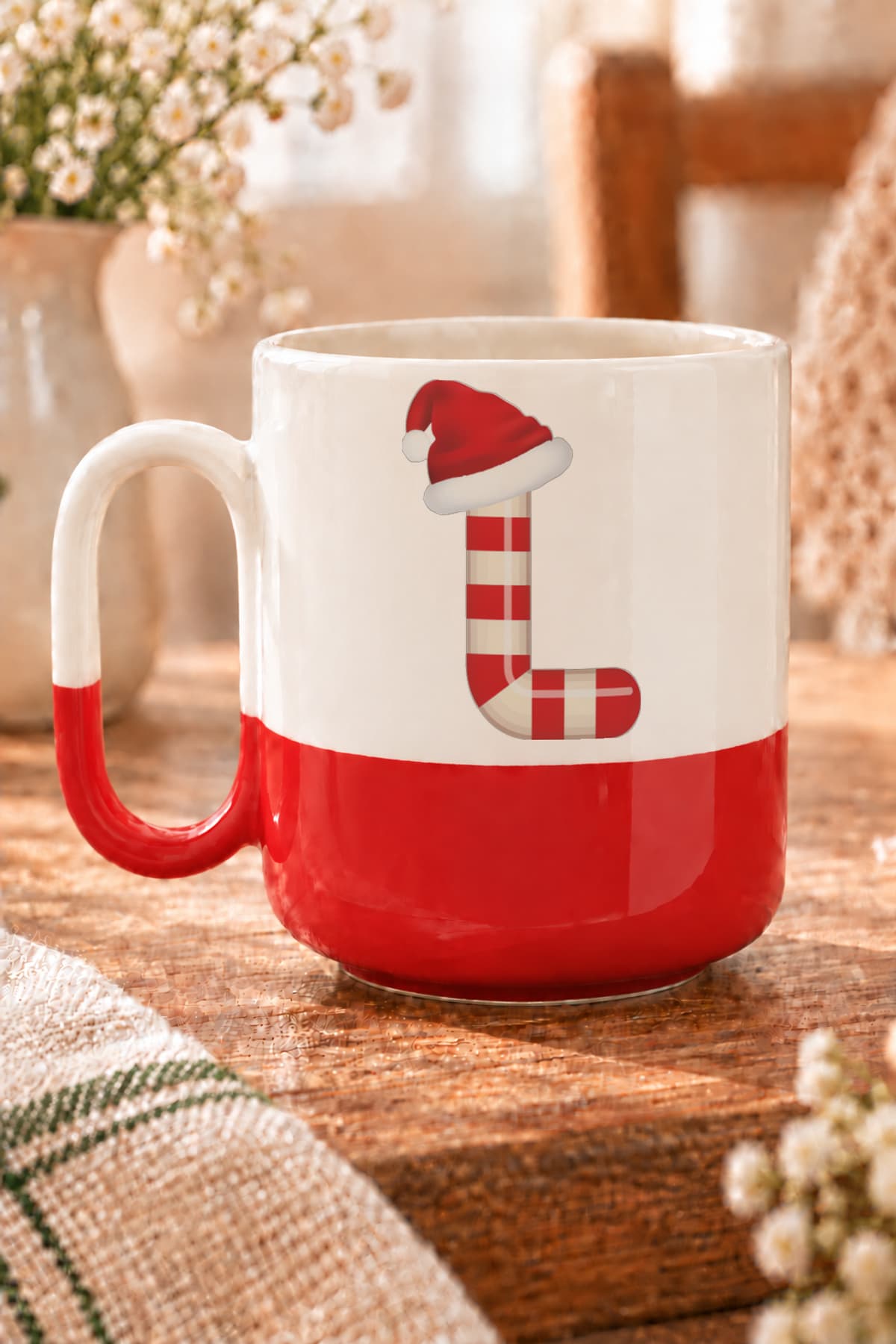 Şeker L Harfi Baskılı Alt Yarısı Renkli Arya Kupa Bardak Fincan Mug