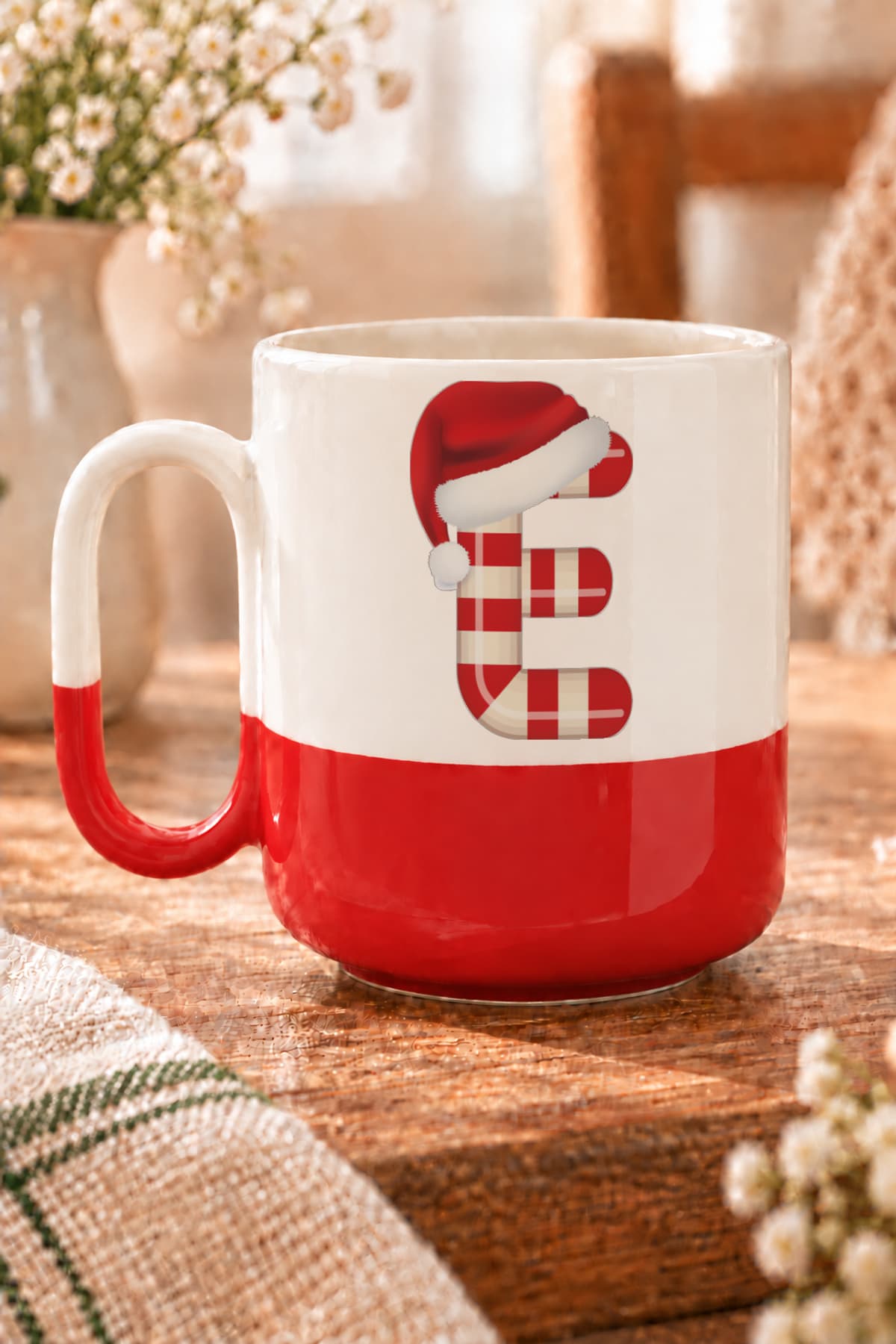 Şeker E Harfi Baskılı Alt Yarısı Renkli Arya Kupa Bardak Fincan Mug
