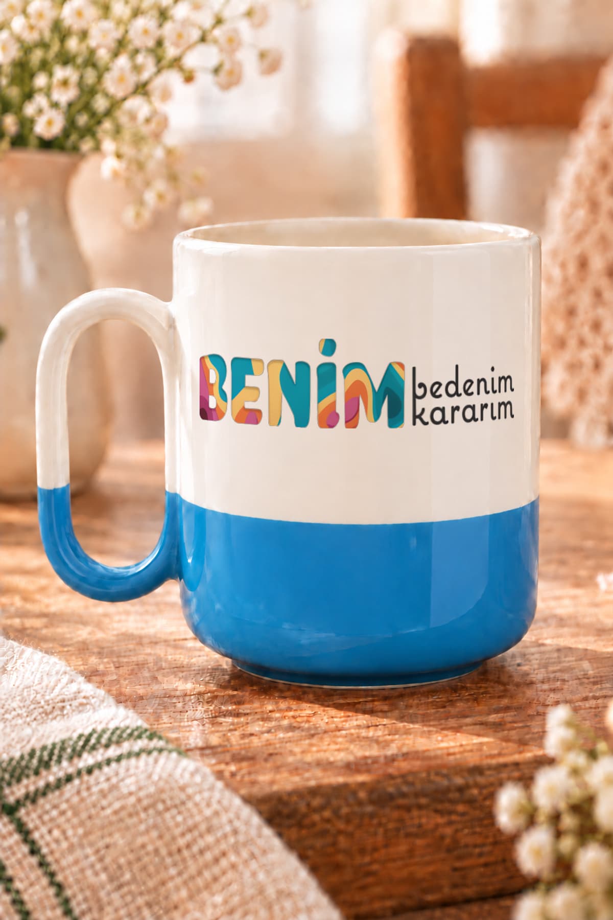 Benim Bedenim Benim Kararım Baskılı Alt Yarısı Renkli Arya Kupa Bardak Fincan Mug
