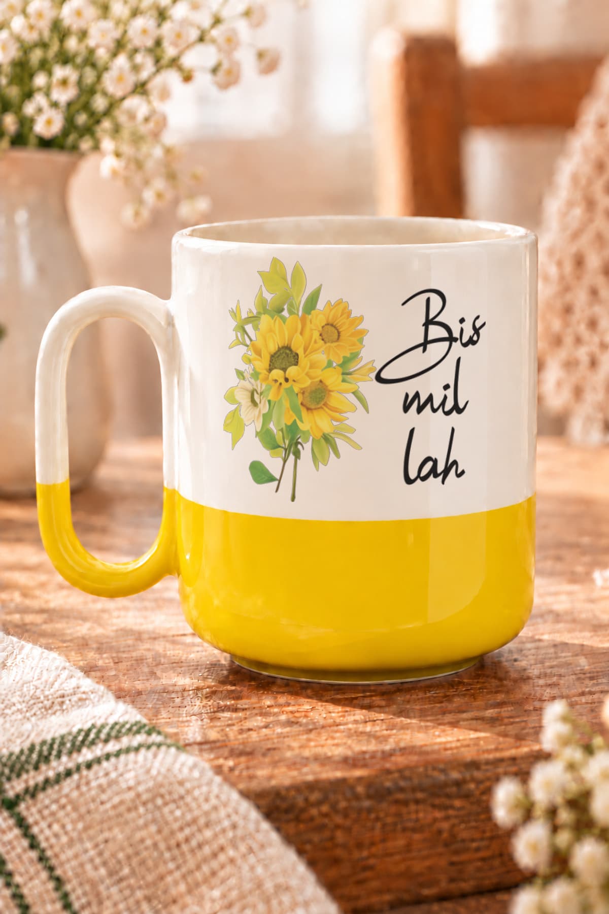 Bismillah Baskılı Alt Yarısı Renkli Arya Kupa Bardak Fincan Mug