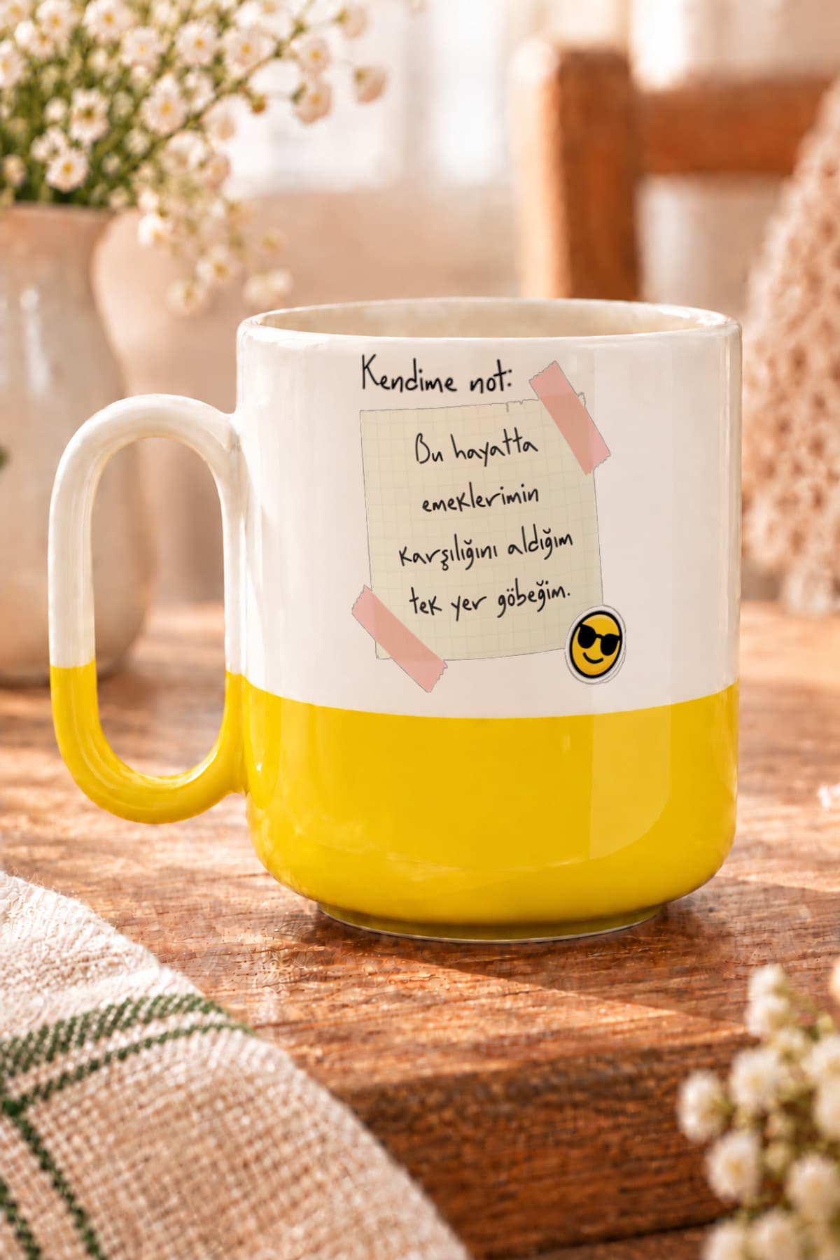 Kendime Not Bu Hayatta Emeklerimin Karşılığını Baskılı Alt Yarısı Renkli Arya Kupa Bardak Fincan Mug