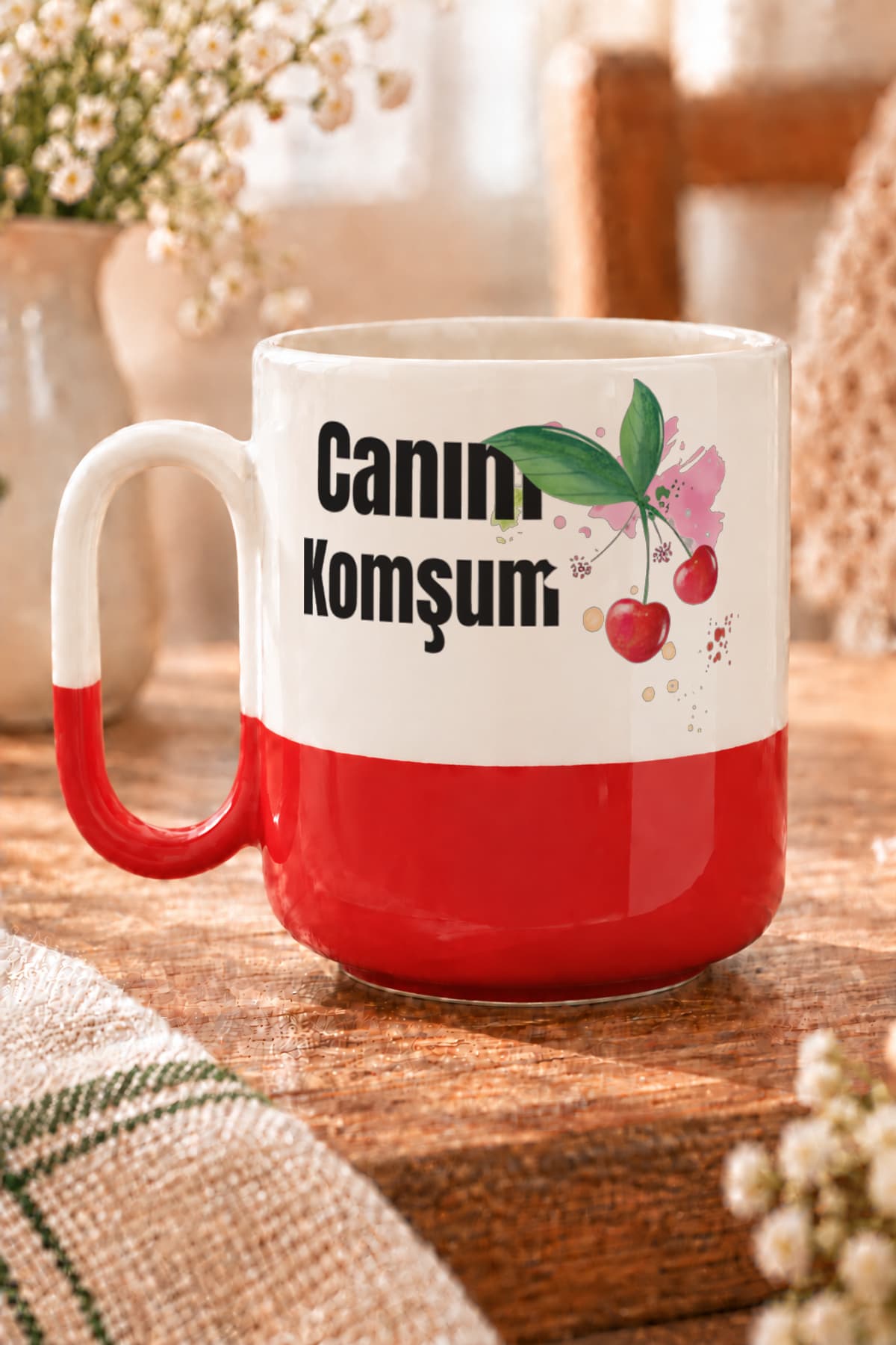 Canım Komşum Baskılı Alt Yarısı Renkli Arya Kupa Bardak Fincan Mug