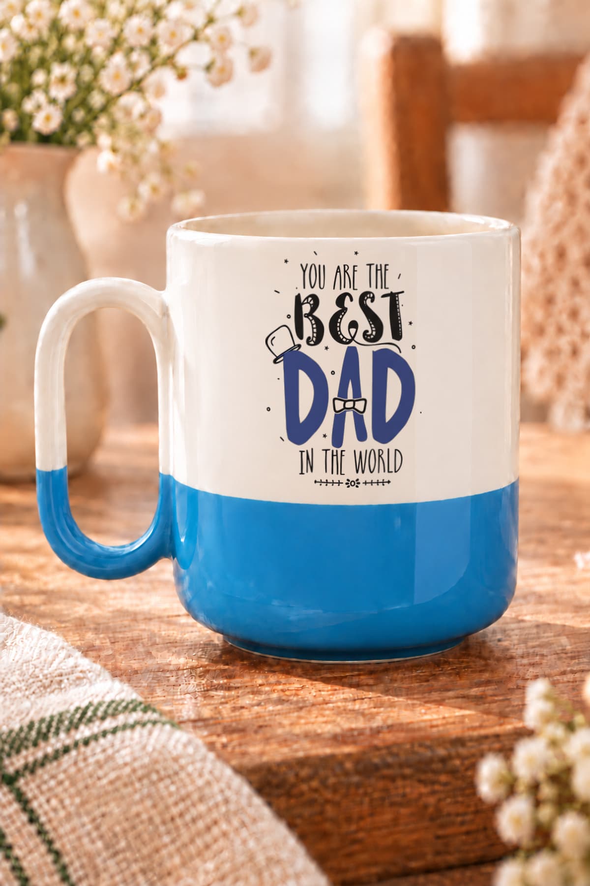 Best Dad Baskılı Mavi Alt Yarısı Renkli Arya Kupa Bardak Fincan Mug