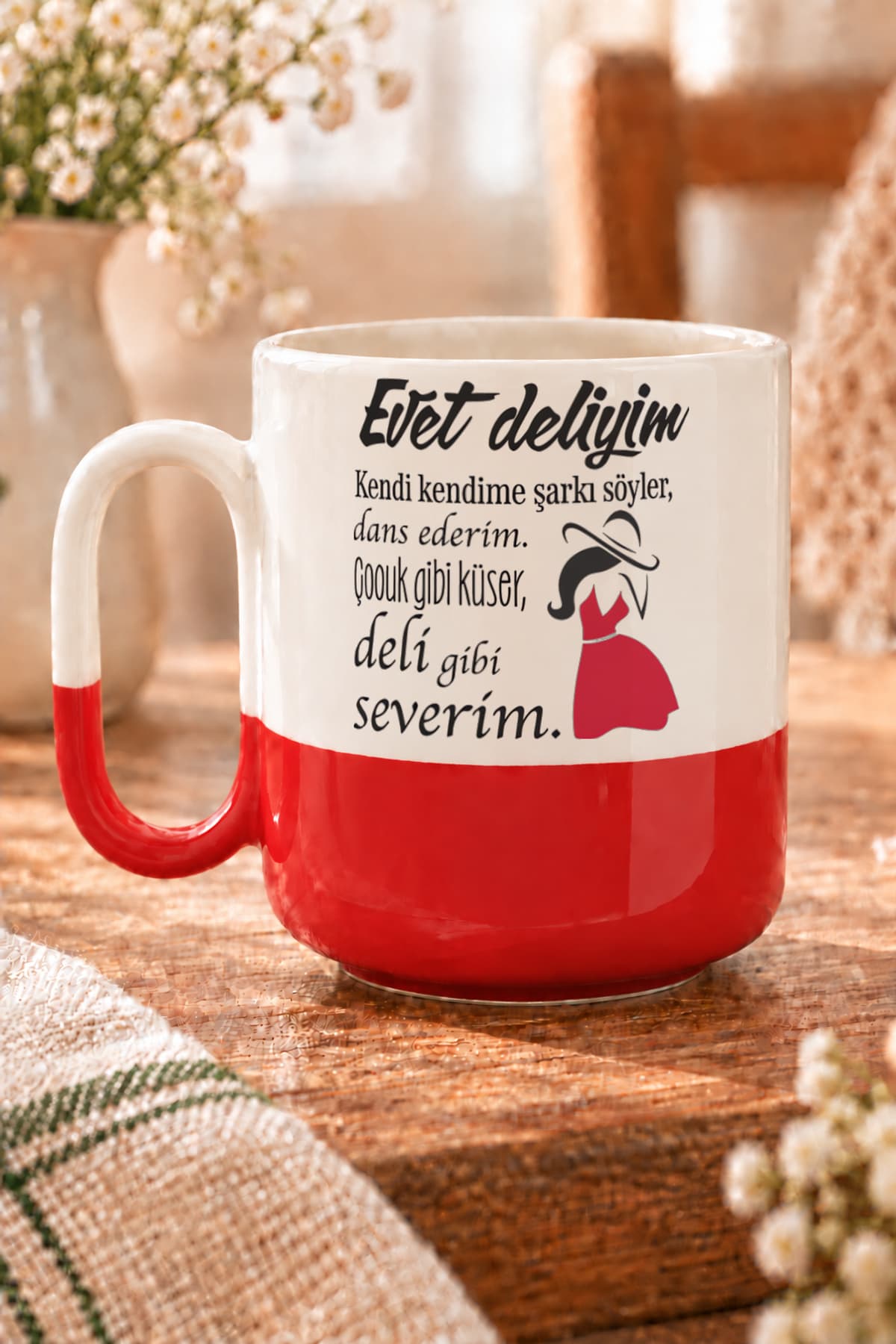 Evet Deliyim Baskılı Alt Yarısı Renkli Arya Kupa Bardak Fincan Mug