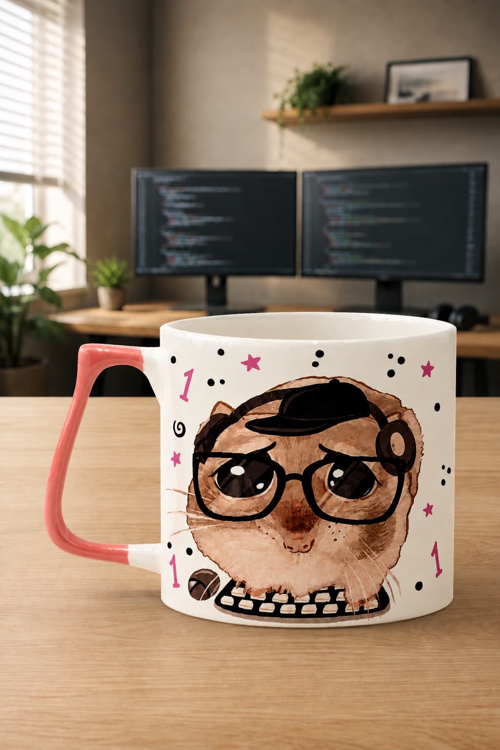 Sad Üzgün Hamster Yazılımcı Baskılı Kulplu Prime Kupa - Yazılımcıya Hediye Bardak Fincan Mug