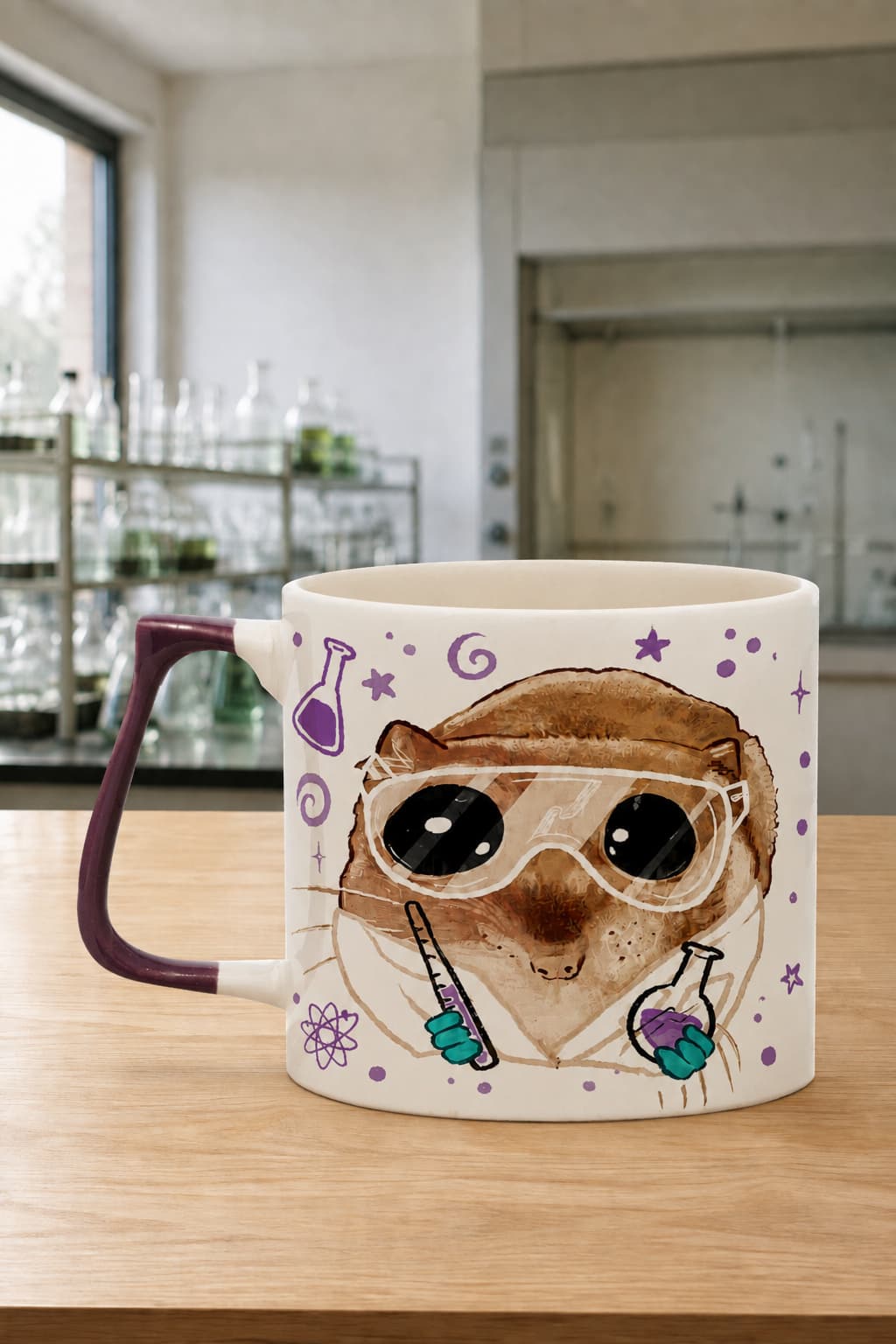 Sad Üzgün Hamster Kimyager Baskılı Kulplu Prime Kupa - Kimyagere Hediye Bardak Fincan Mug