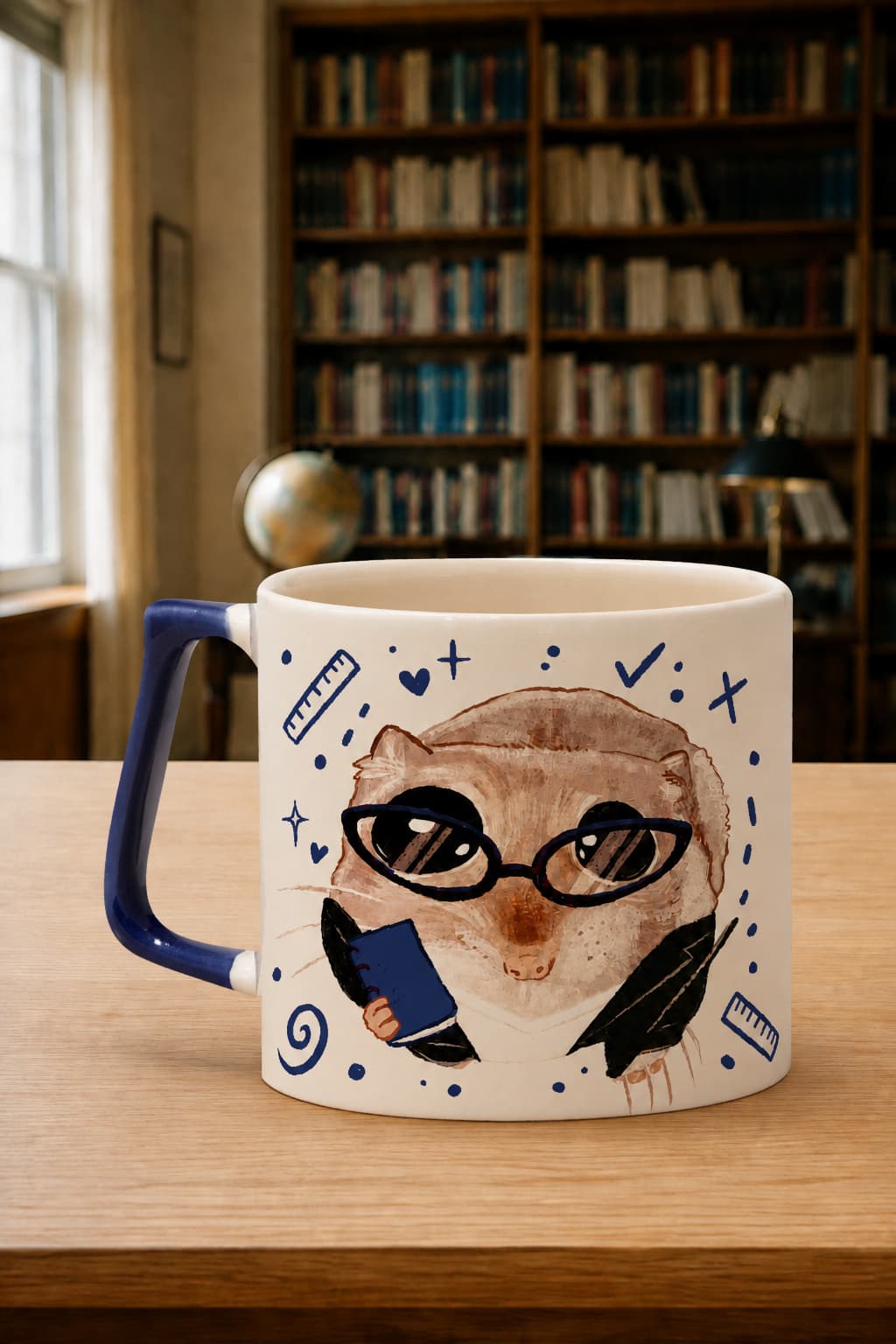 Sad Üzgün Hamster Akademisyen Baskılı Kulplu Prime Kupa - Akademisyene Hediye Bardak Fincan Mug