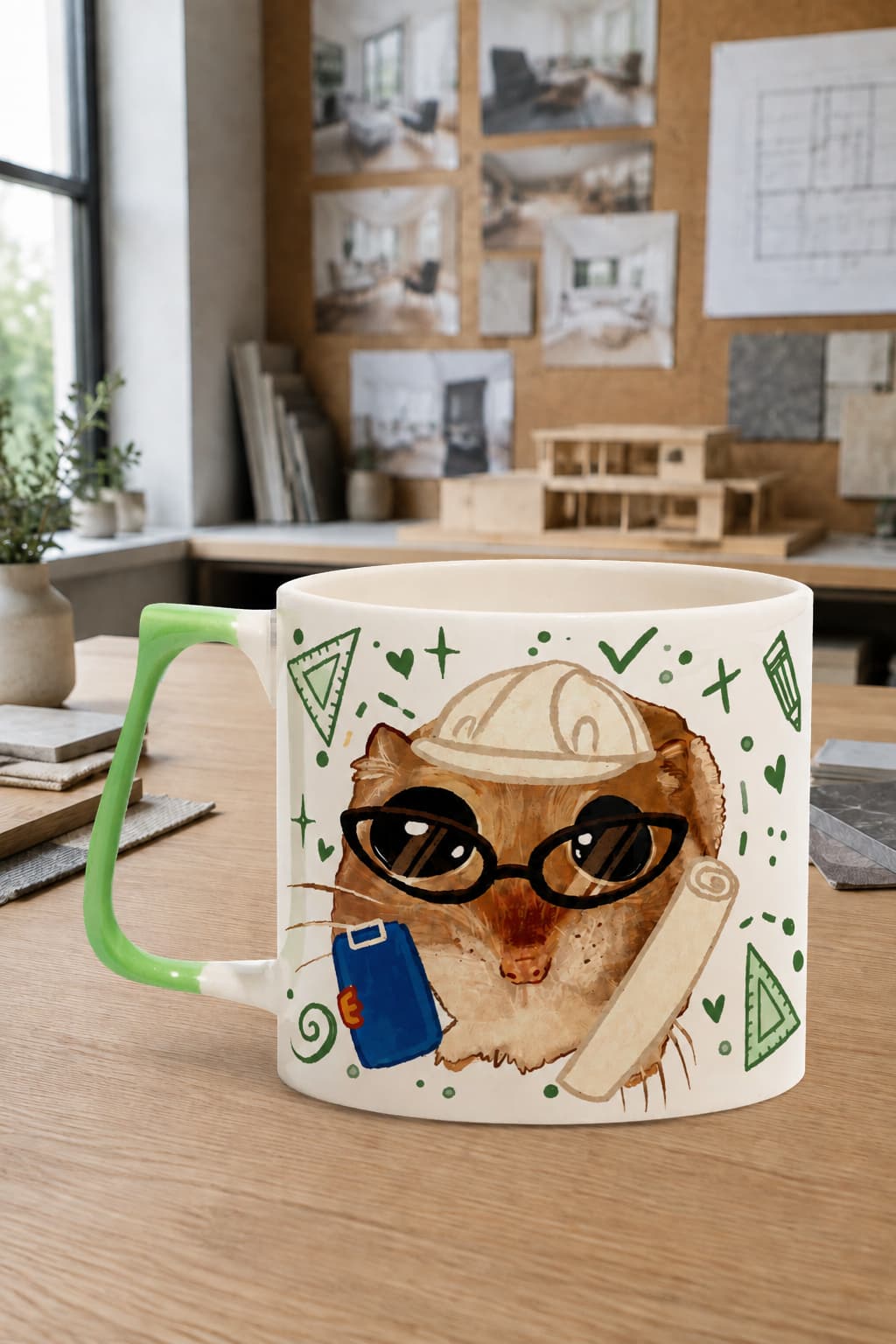 Sad Üzgün Hamster İç Mimar Baskılı Kulplu Prime Kupa - Mimara Hediye Bardak Fincan Mug