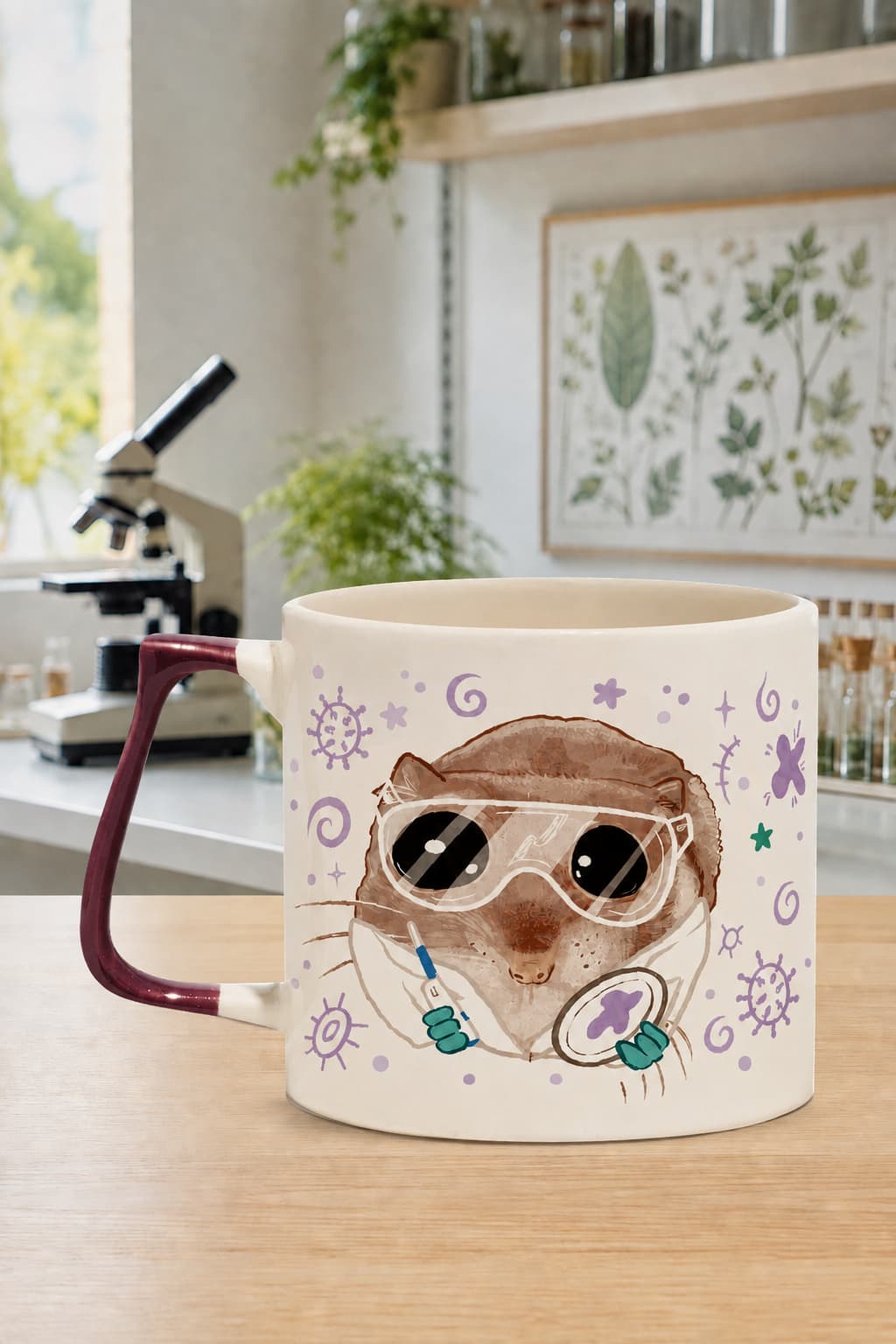Sad Üzgün Hamster Biyolog Baskılı Kulplu Prime Kupa - Biyoloğa Hediye Bardak Fincan Mug