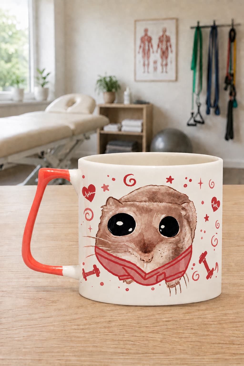 Sad Üzgün Hamster Fizyoterapist Baskılı Pembe Kulplu Prime Kupa - Fizyoterapiste Hediye Bardak