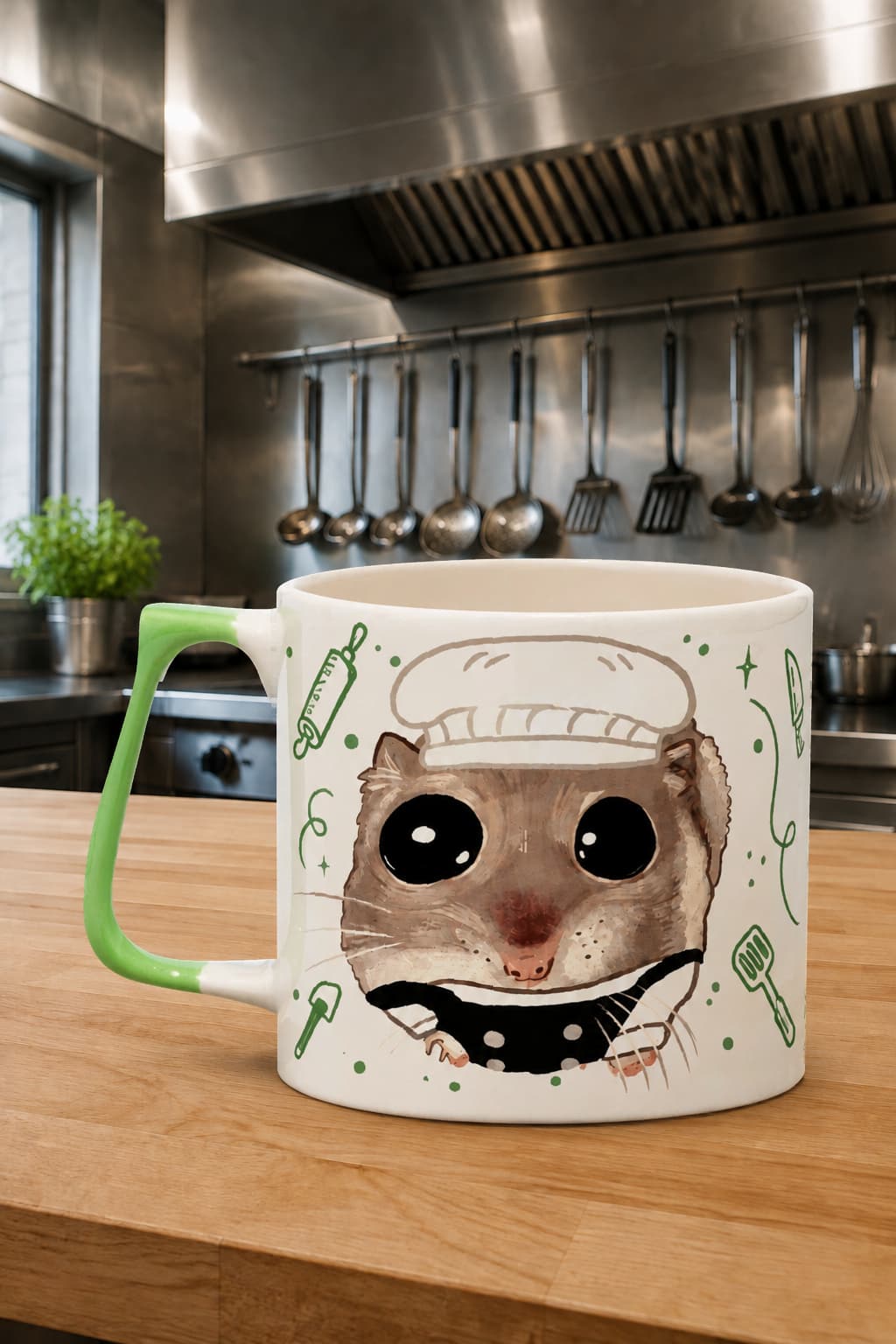 Sad Üzgün Hamster Aşçı Baskılı Kulplu Prime Kupa - Aşçıya Hediye Bardak Fincan Mug