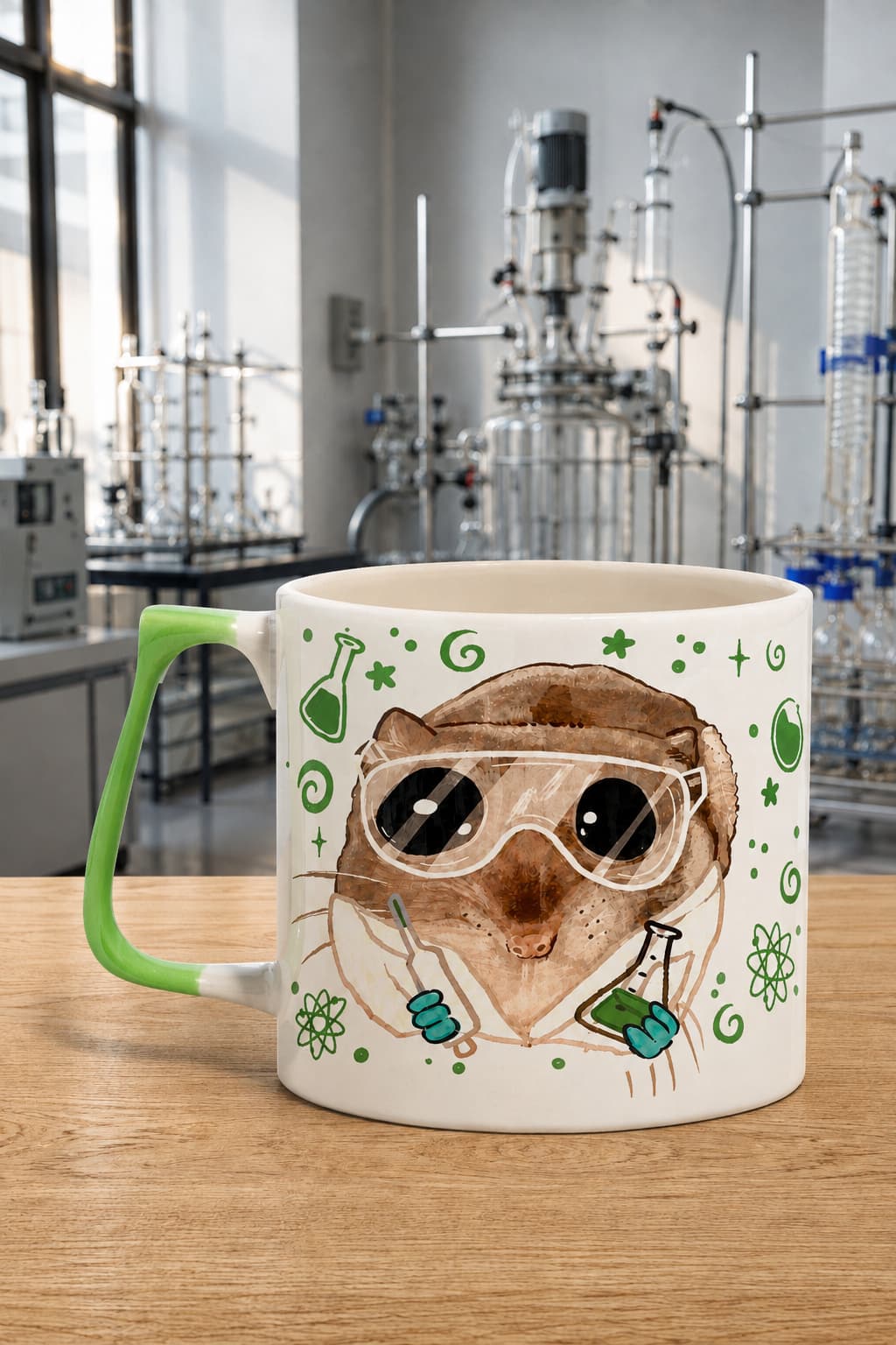 Sad Üzgün Hamster Kimya Mühendisi Baskılı Yeşil Kulplu Prime Kupa - Kimya Mühendisine Hediye Bardak