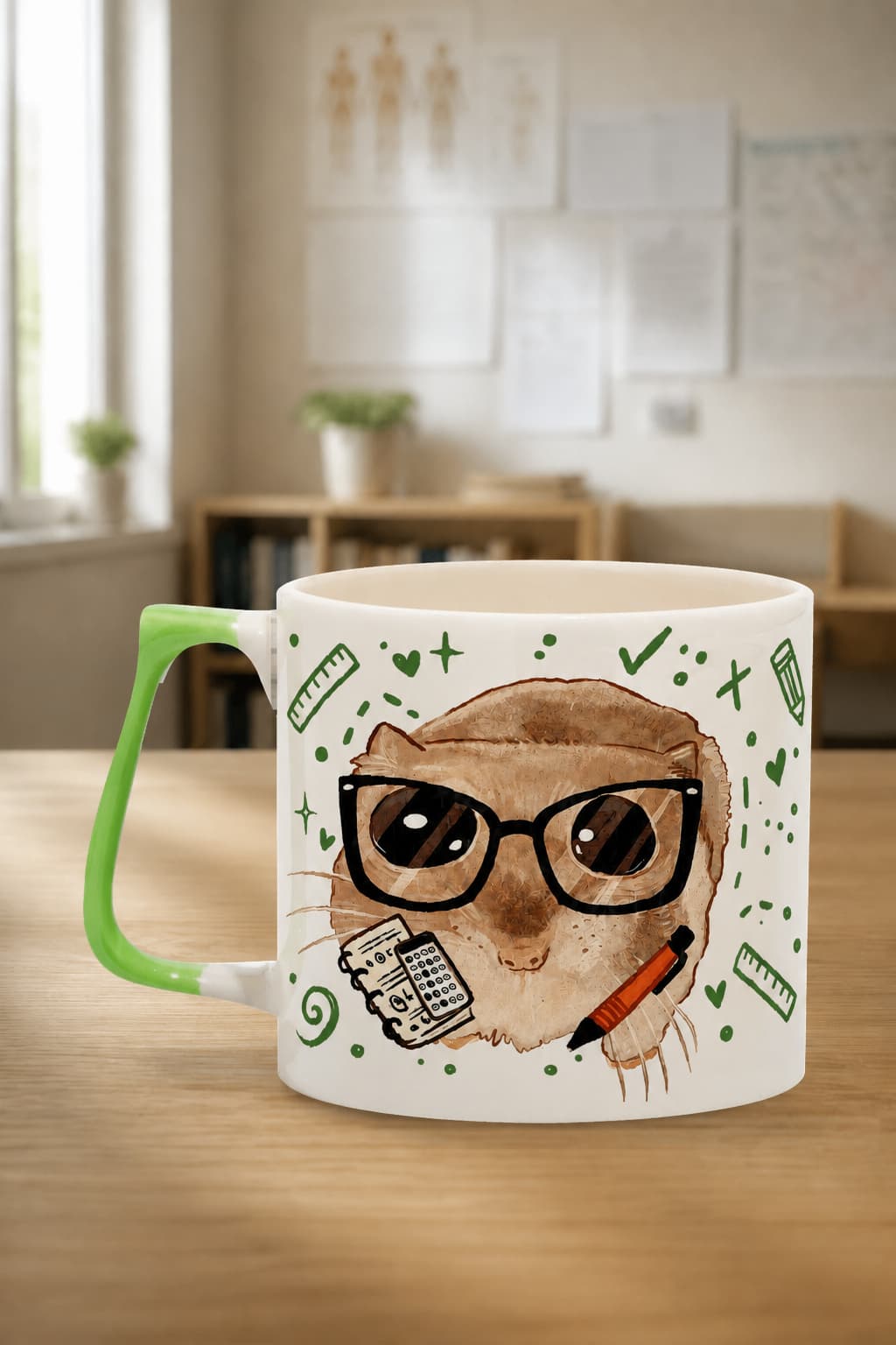 Sad Üzgün Hamster Öğrenci Baskılı Kulplu Prime Kupa - Öğrenciye Hediye Bardak Fincan Mug