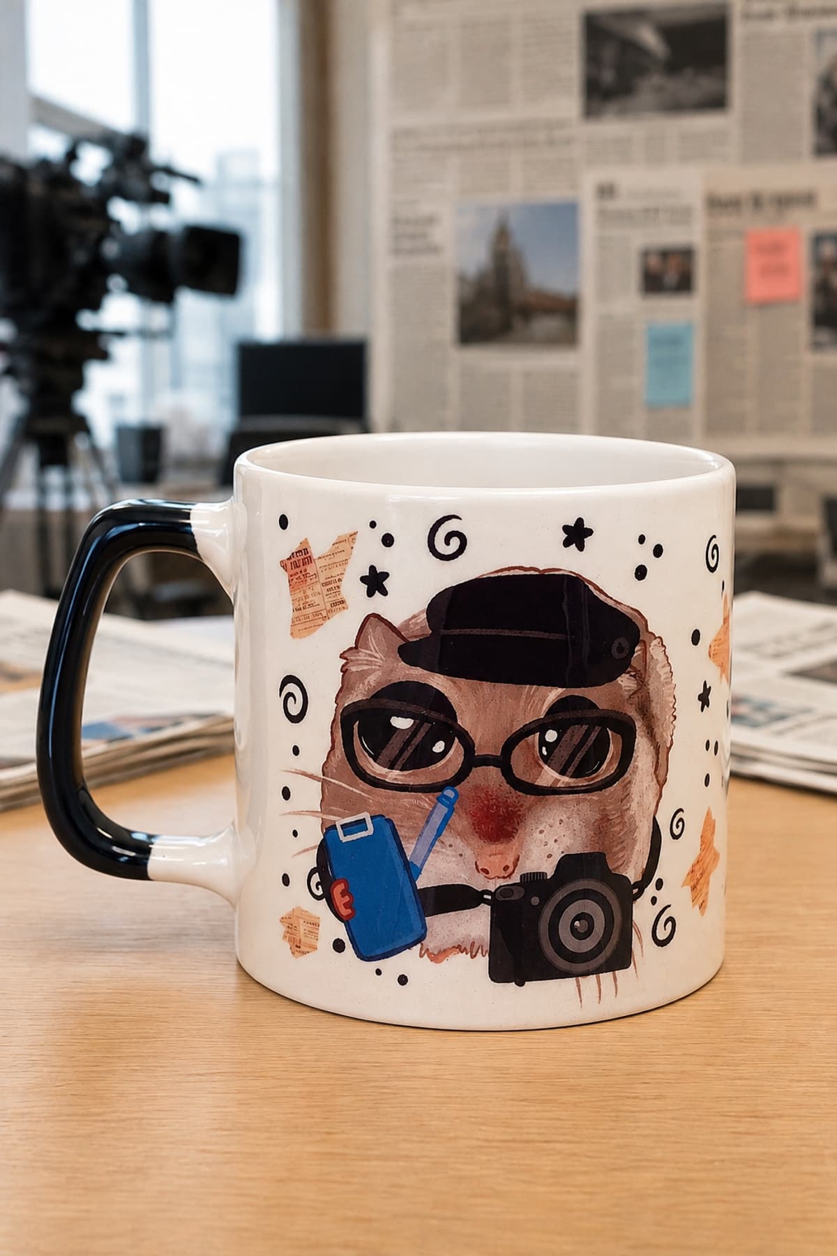 Sad Üzgün Hamster Gazeteci Baskılı Kulplu Prime Kupa - Gazeteciye Hediye Bardak Fincan Mug