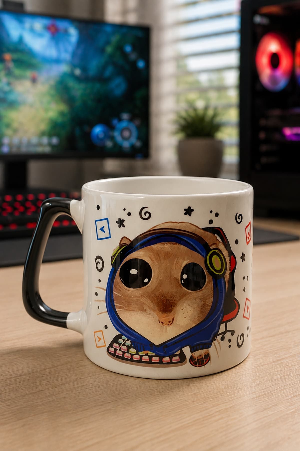 Sad Üzgün Hamster Gamer Baskılı Kulplu Prime Kupa - Gamer'a Hediye Bardak Fincan Mug