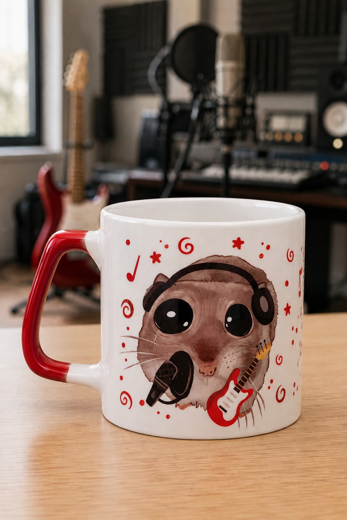 Sad Üzgün Hamster Müzisyen Baskılı Kulplu Prime Kupa - Müzisyene Hediye Bardak Fincan Mug