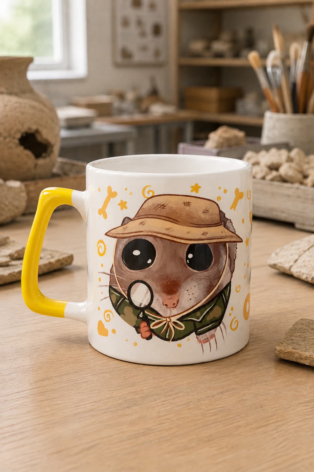 Sad Üzgün Hamster Arkeolog Baskılı Kulplu Prime Kupa - Arkeoloğa Hediye Bardak Fincan Mug
