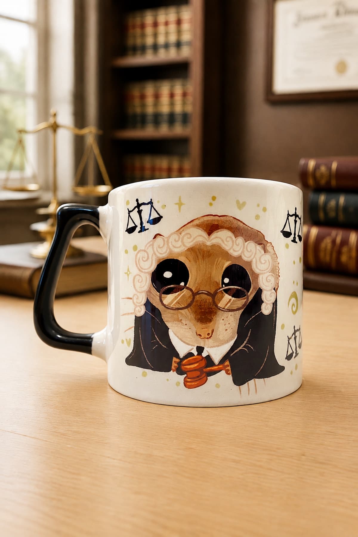 Sad Üzgün Hamster Hakim Baskılı Siyah Kulplu Prime Kupa - Hakime Hediye Bardak Fincan Mug