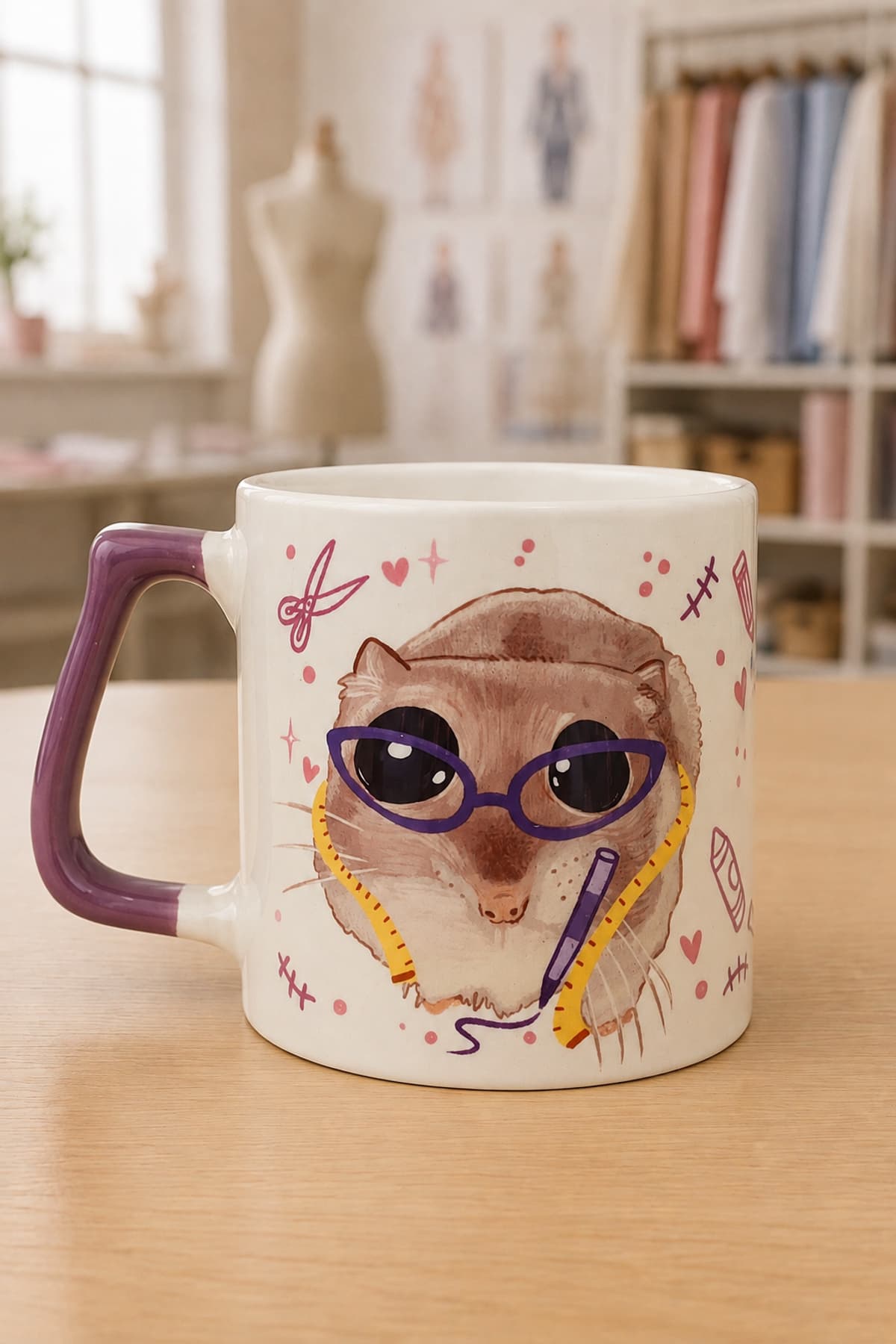 Sad Üzgün Hamster Moda Tasarımcısı Baskılı Kulplu Prime Kupa - Moda Tasarımcısına Hediye Bardak