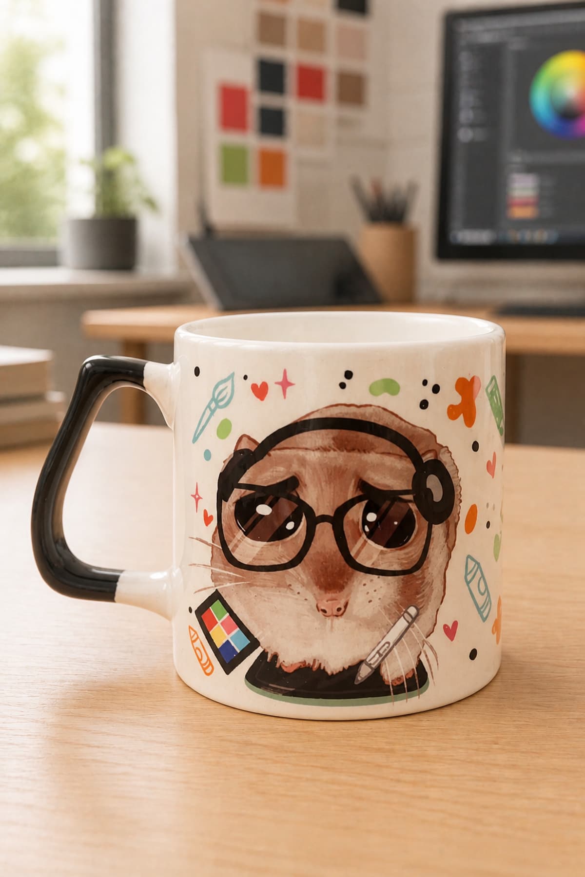 Sad Üzgün Hamster Grafik Tasarımcı Baskılı Kulplu Prime Kupa - Grafik Tasarımcıya Hediye Bardak