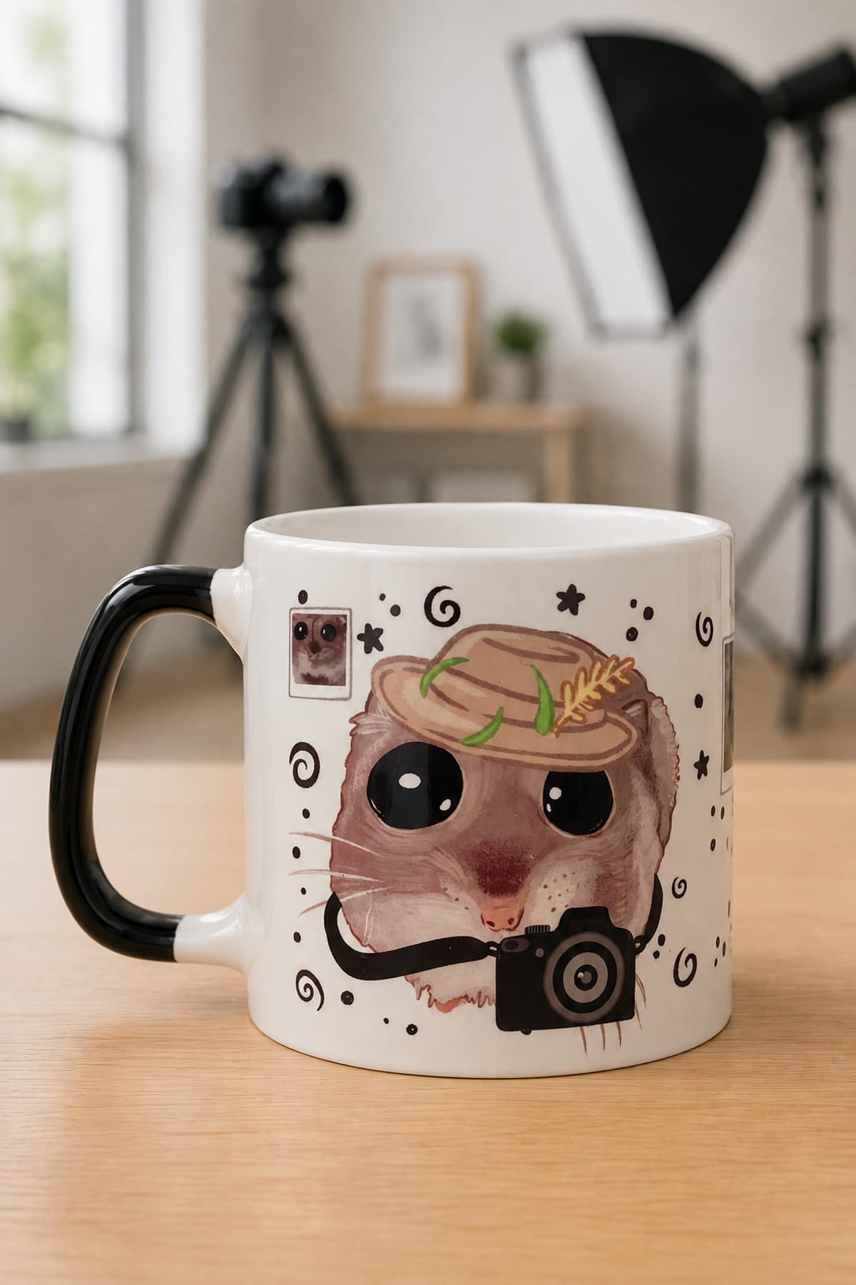 Sad Üzgün Hamster Fotoğrafçı Baskılı Kulplu Prime Kupa - Fotoğrafçıya Hediye Bardak Fincan Mug