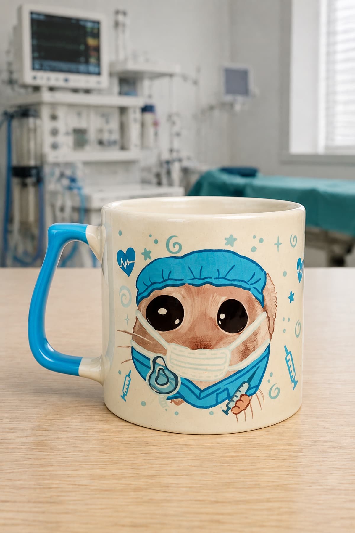 Sad Üzgün Hamster Anestezist Baskılı Kulplu Prime Kupa - Anesteziste Hediye Bardak Fincan Mug