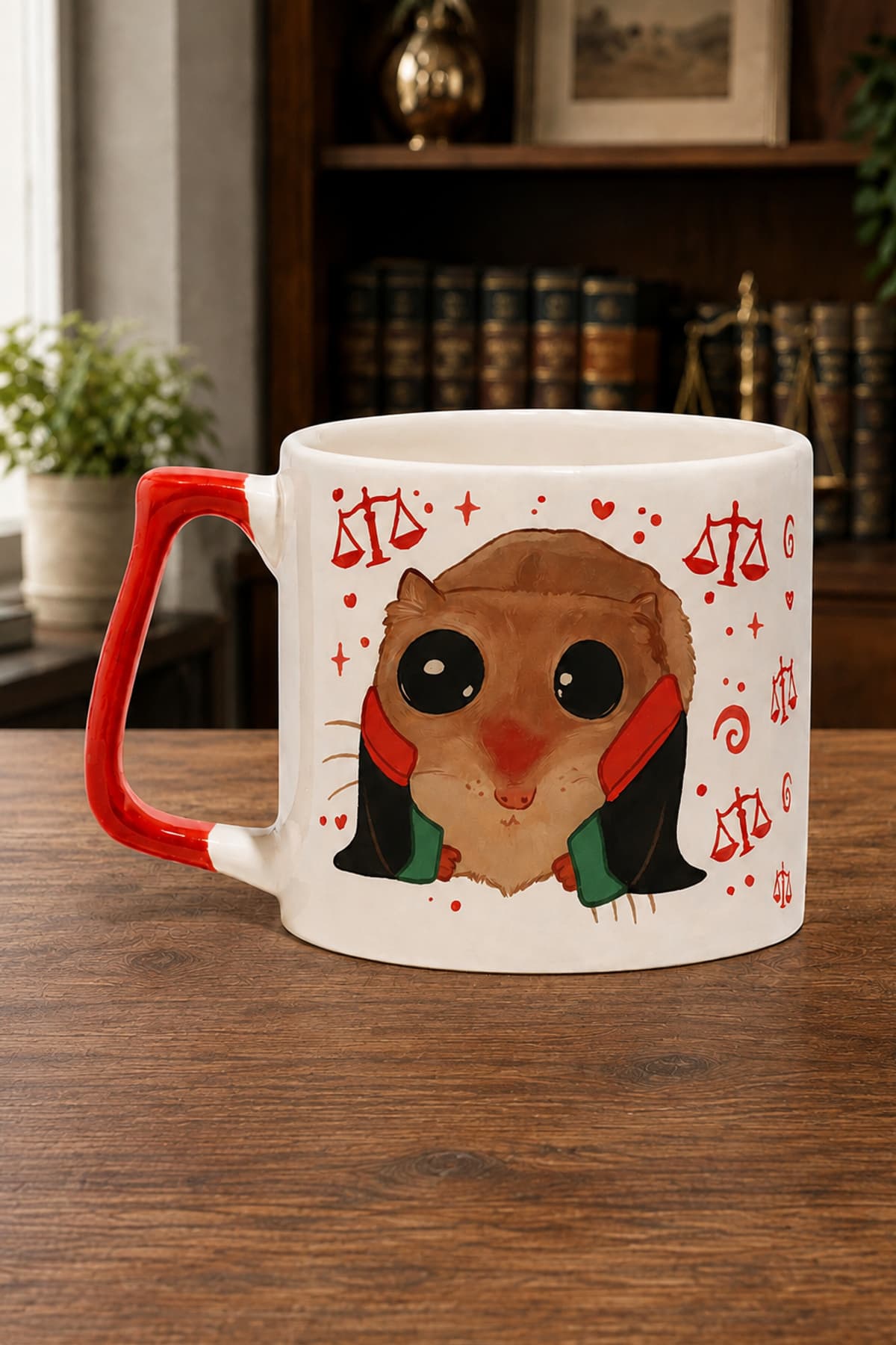 Sad Üzgün Hamster Meslek Avukat Baskılı Kırmızı Kulplu Prime Kupa - Avukata Hediye Bardak Fincan Mug