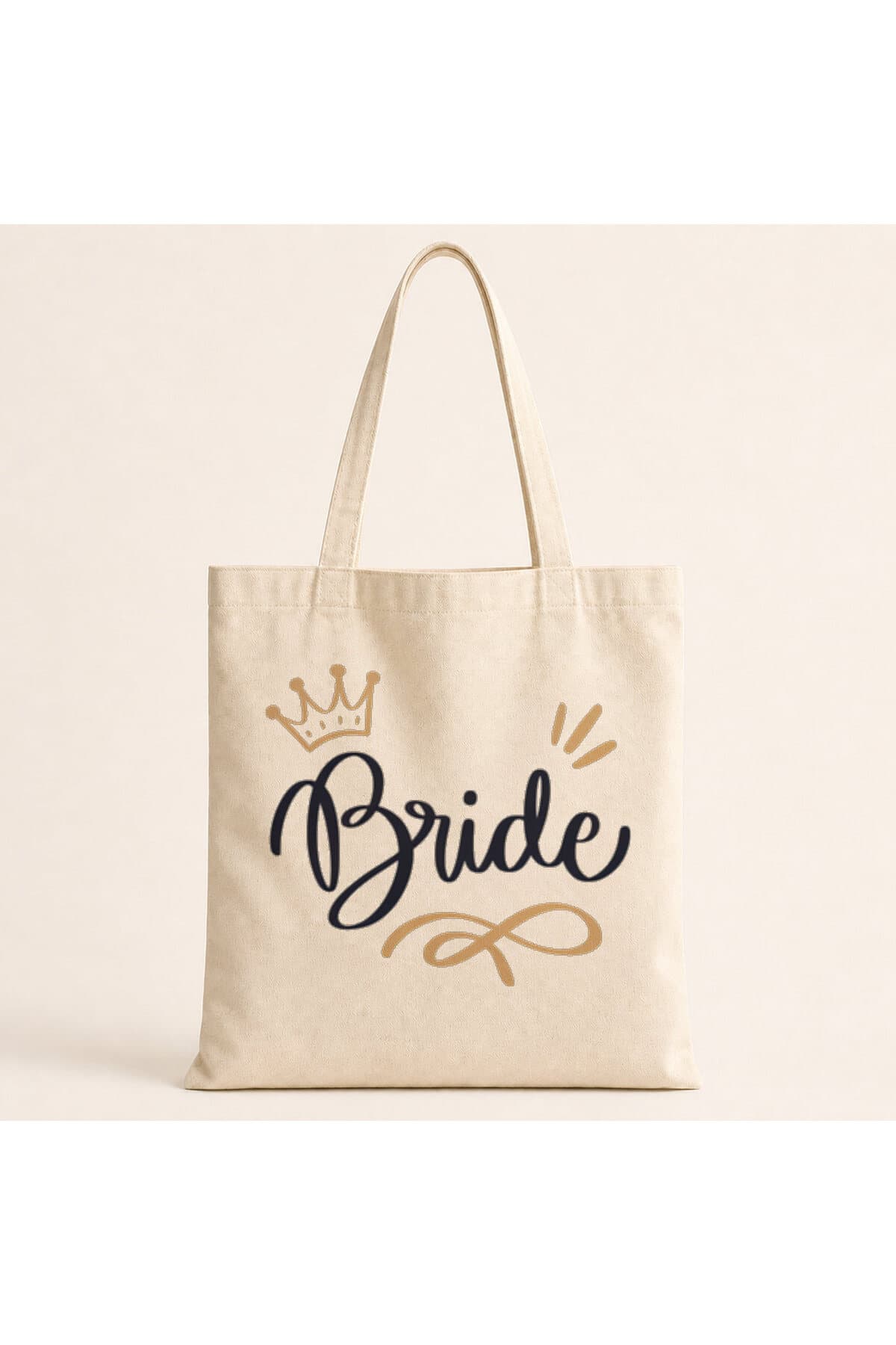 Bride Yazılı Taç Baskılı Bez Çanta Omuz Çantası