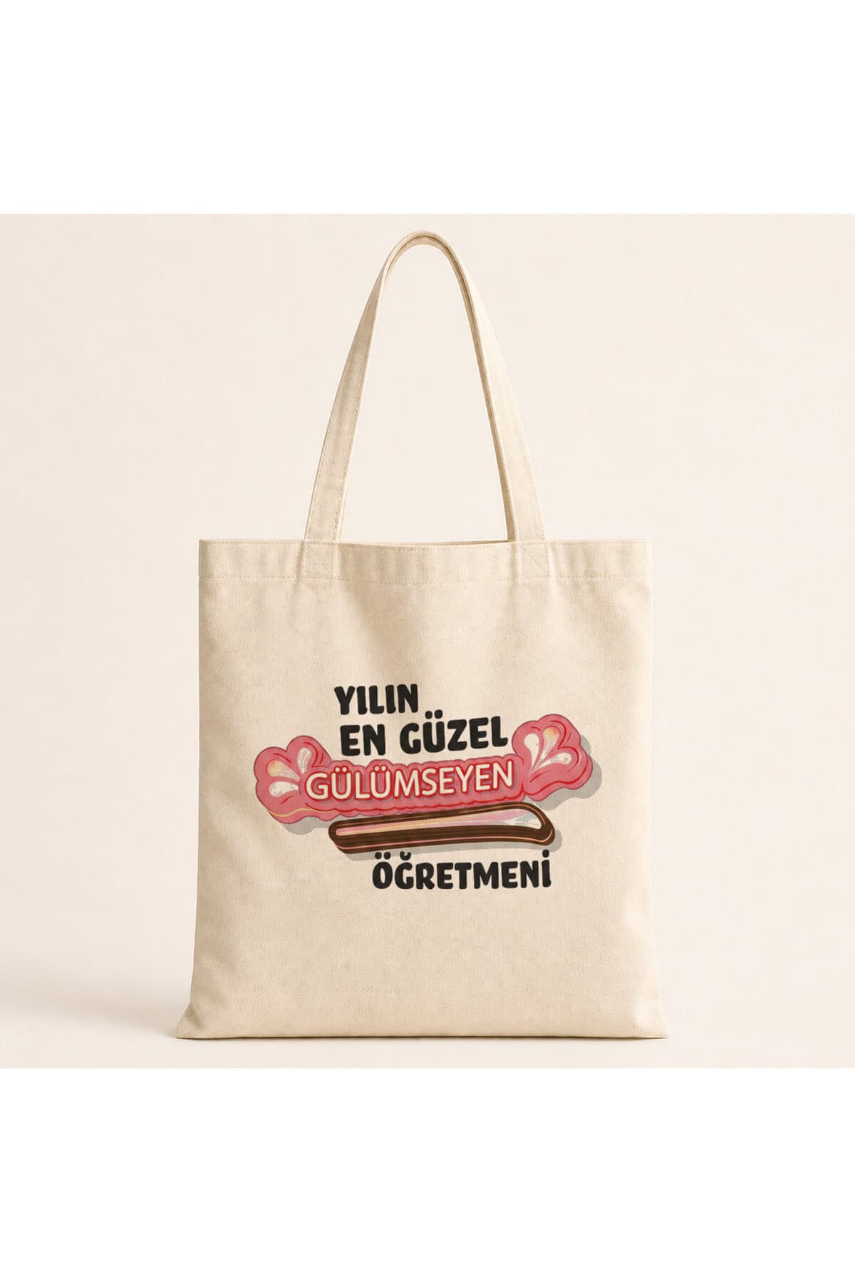 Yılın En Güzel Gülümseyen Öğretmeni Baskılı Bez Çanta - Öğretmene Hediye Omuz Çantası