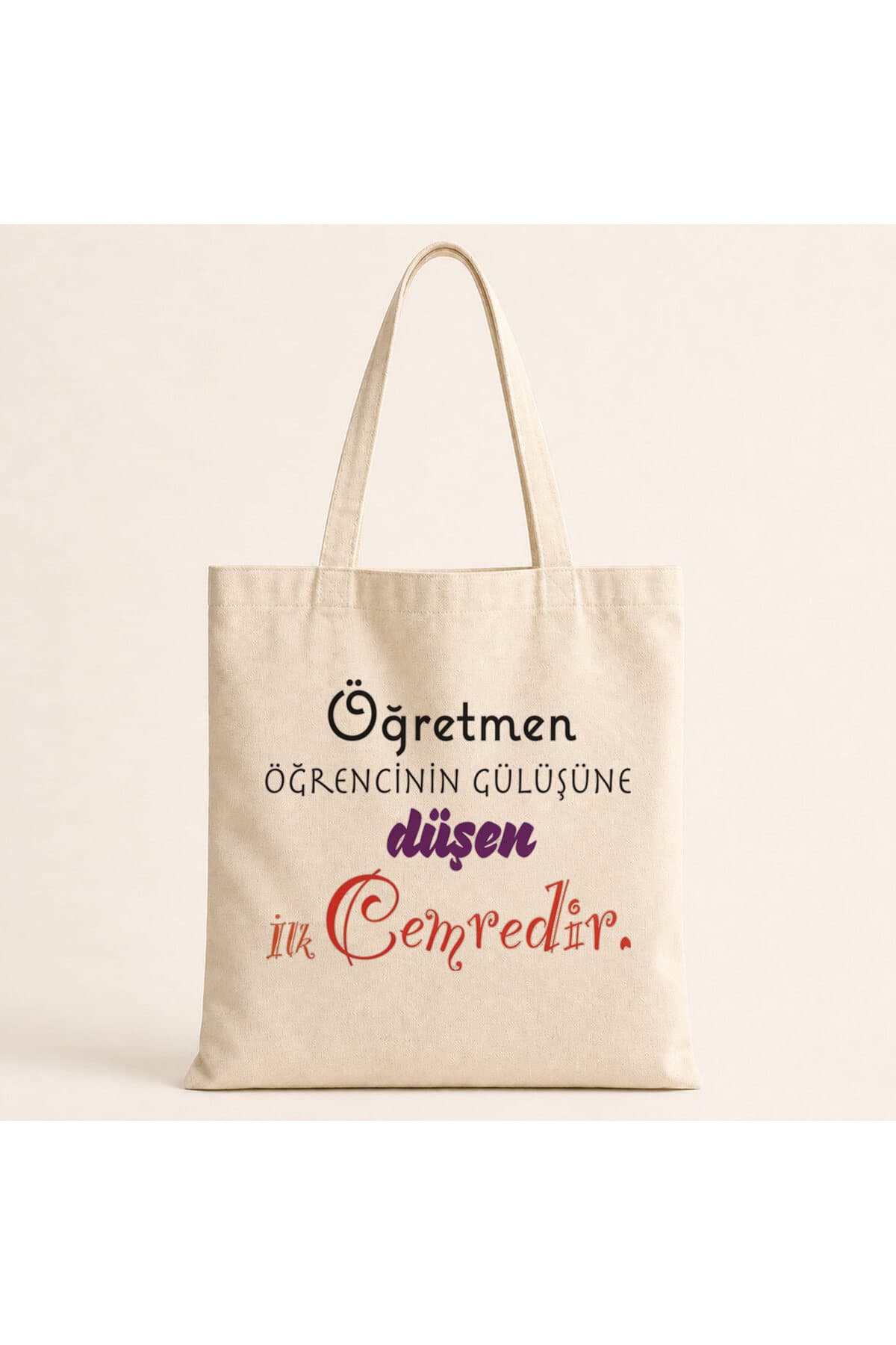 Öğretmen Öğrencinin Gülüşüne Düşen İlk Cemredir Baskılı Bez Çanta - Öğretmene Hediye Omuz Çantası