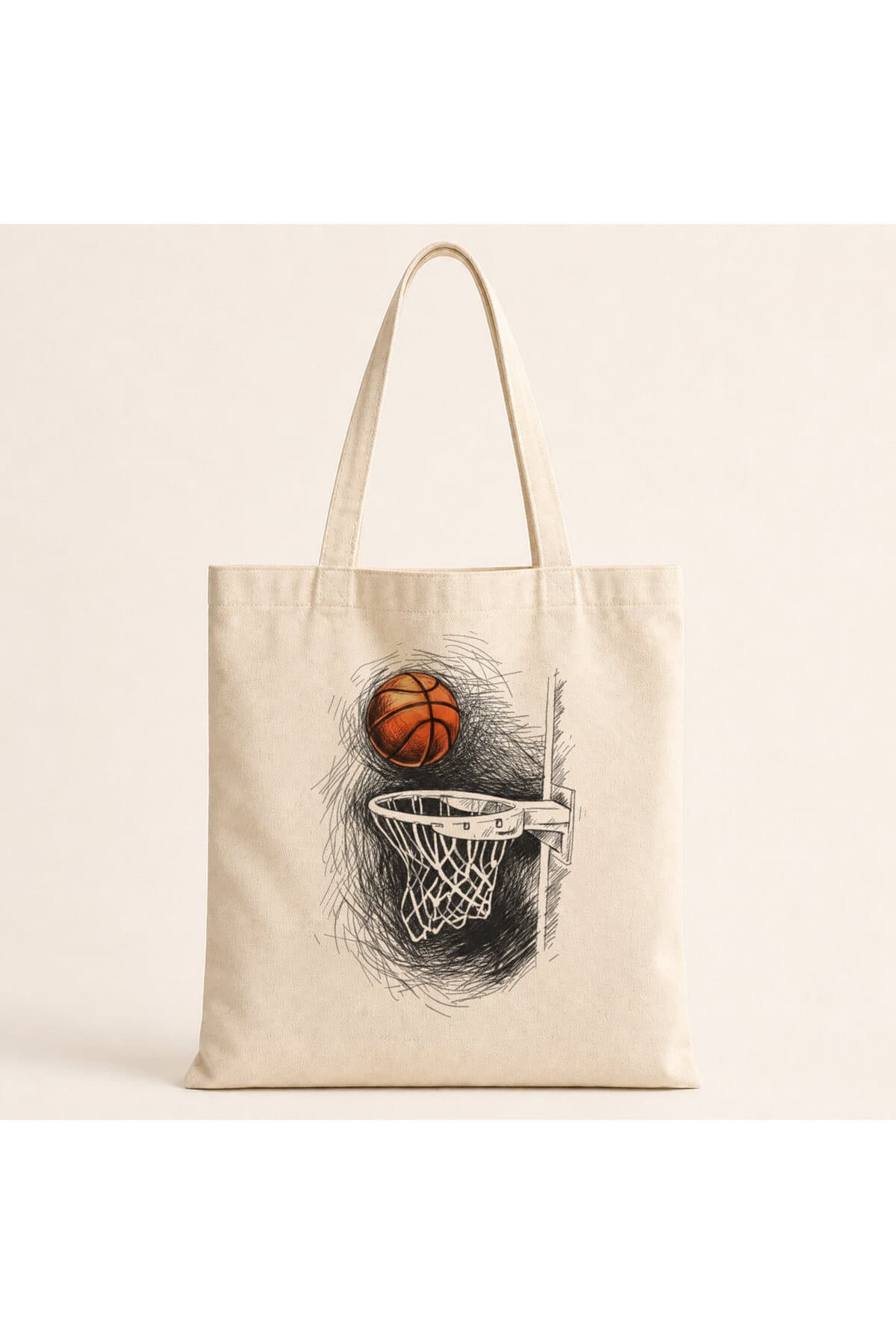 Küçük Basket Pota Baskılı Bez Çanta Omuz Çantası
