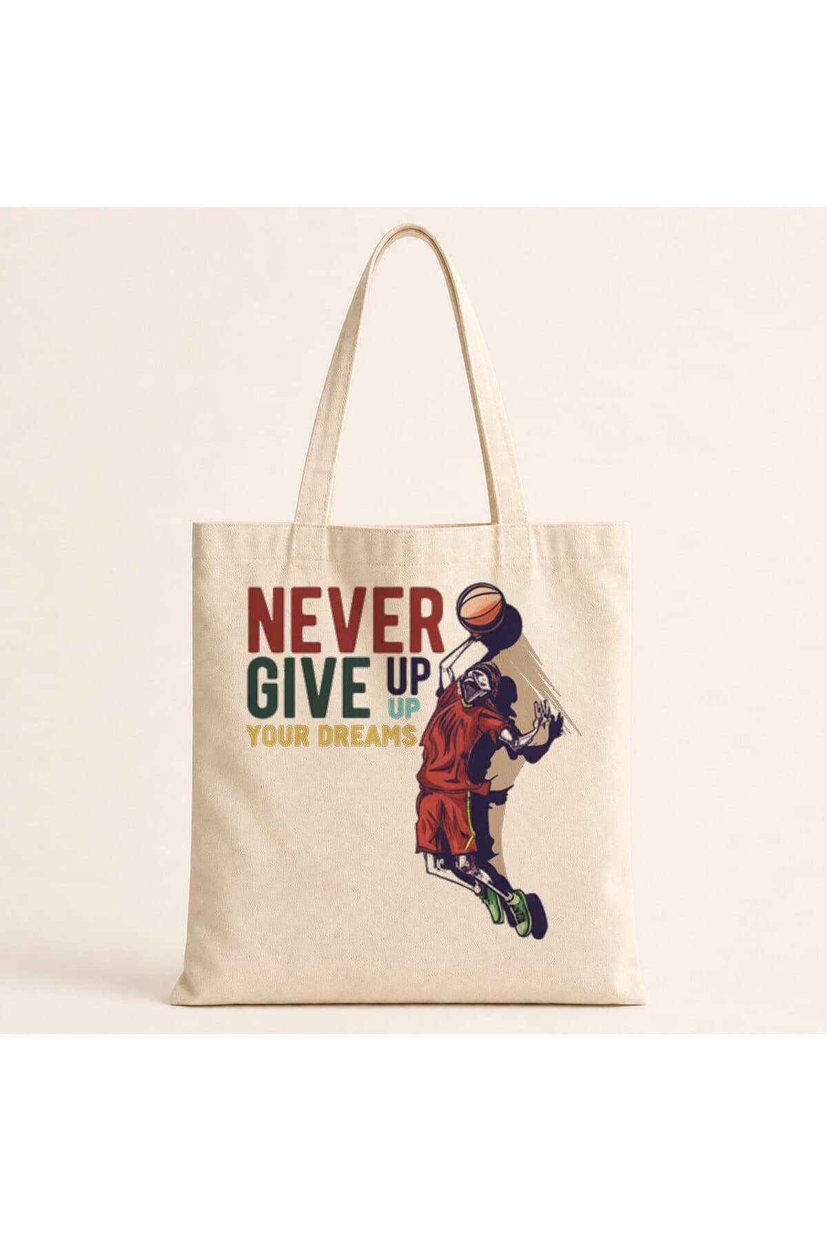 Nevergiveup Basketball Baskılı Bez Çanta Omuz Çantası