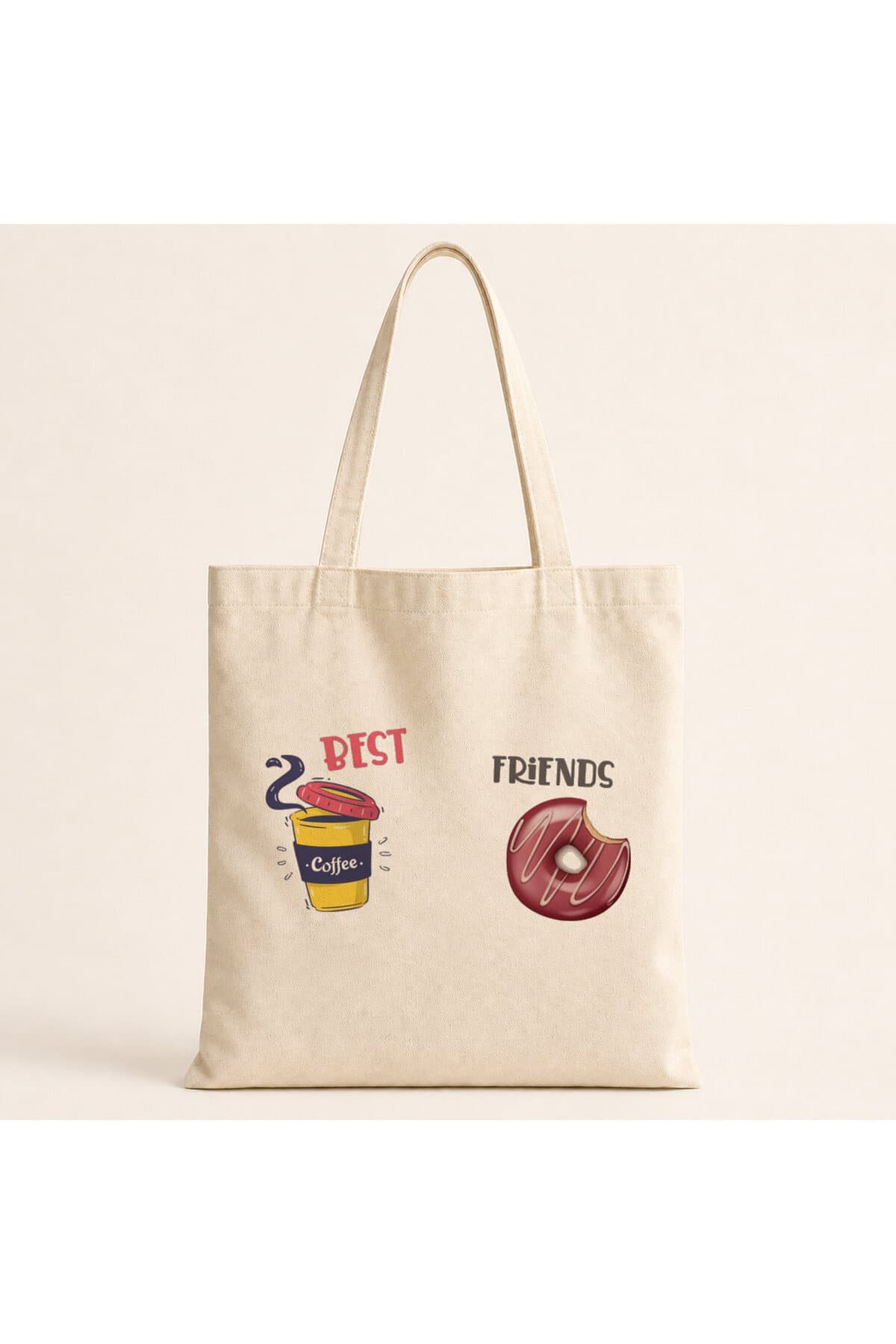 Best Friends Kahve Donut Baskılı Bez Çanta - Arkadaşa Hediye Omuz Çantası