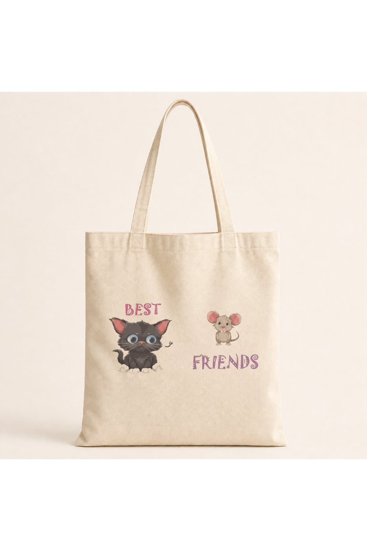Best Friends Kedi Fare Baskılı Bez Çanta - Arkadaşa Hediye Omuz Çantası