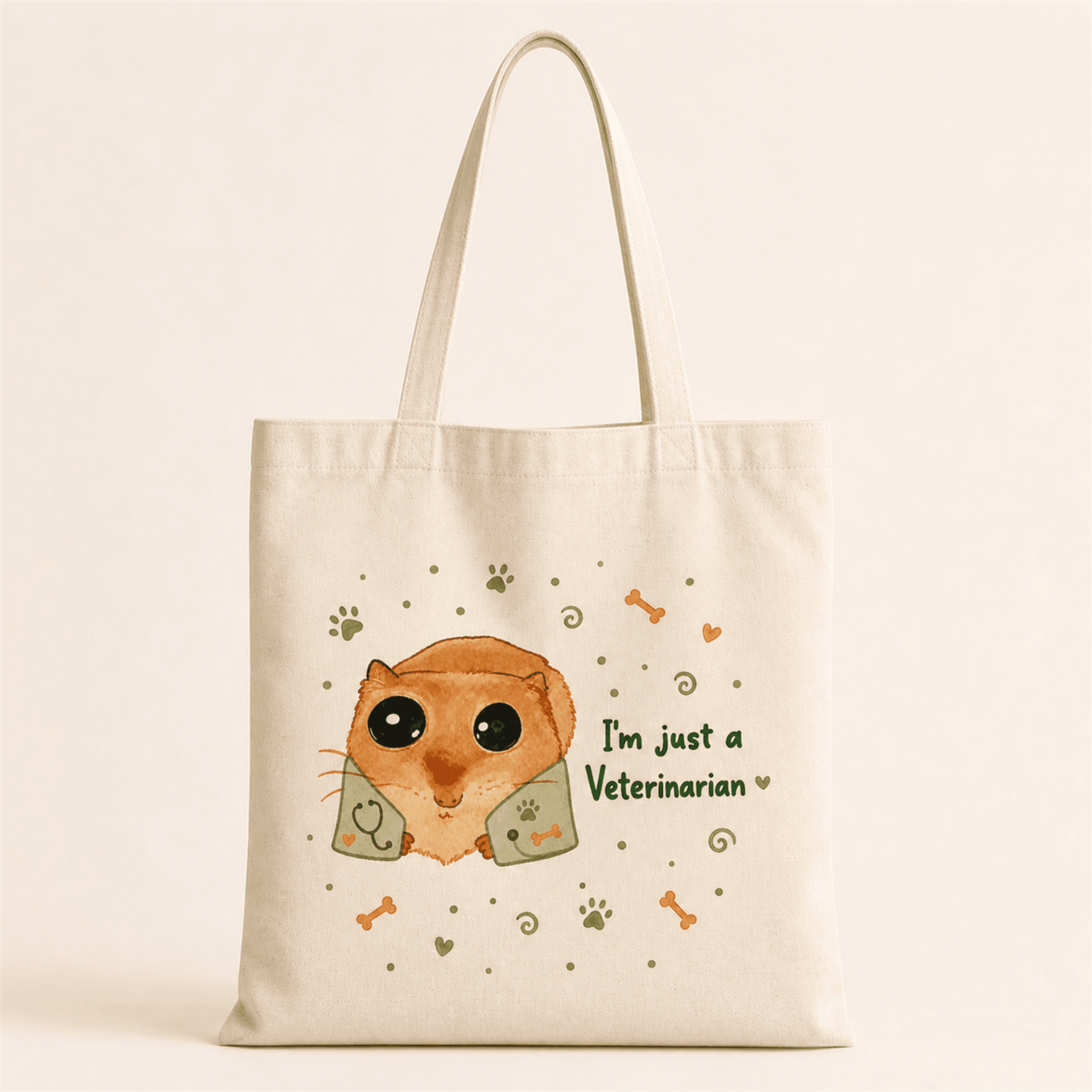 Sad Üzgün Hamster Veteriner Baskılı Bez Çanta - Veterinere Hediye Omuz Çantası