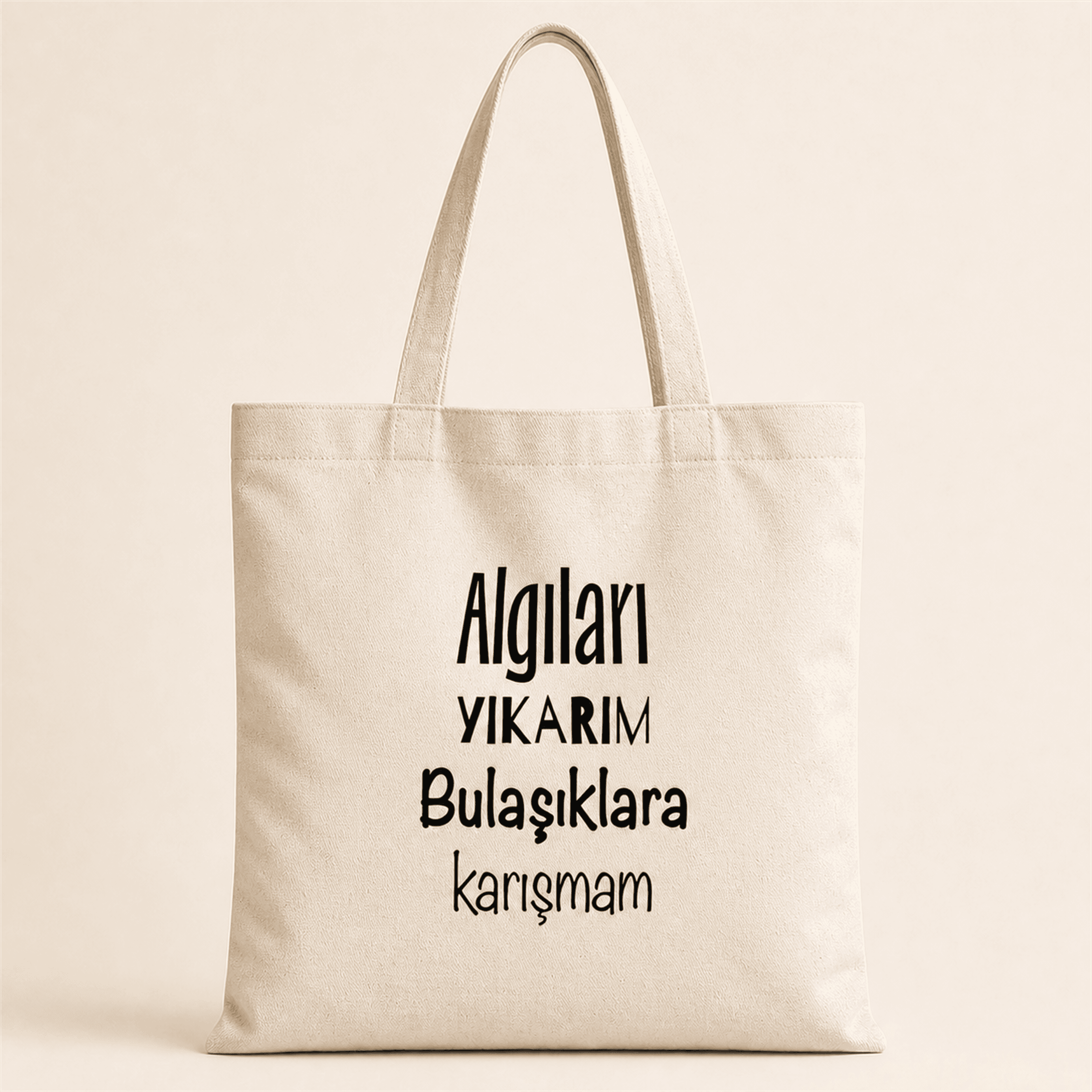 Algıları Yıkarım Bulaşıklara Karışmam Baskılı Bez Çanta Omuz Çantası