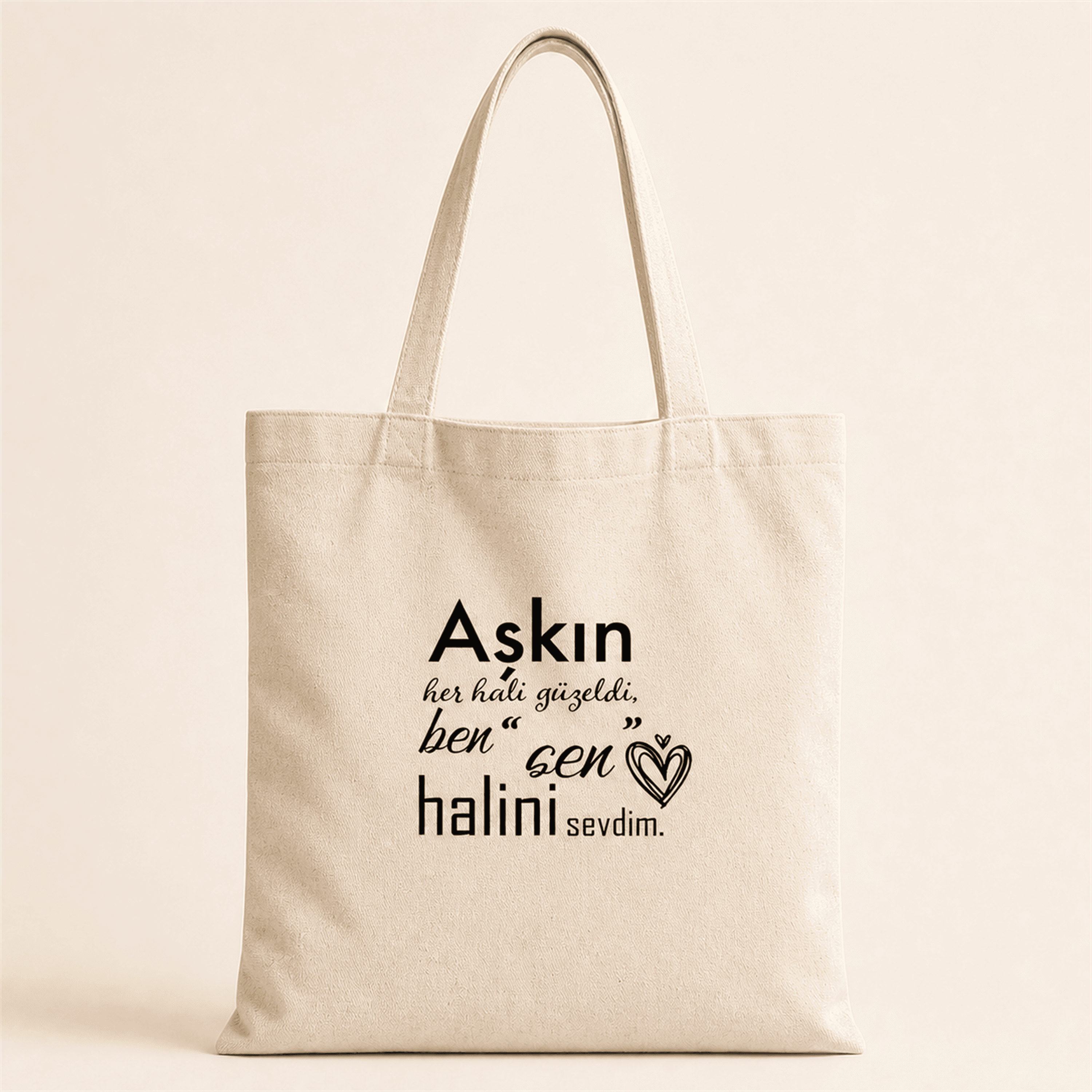 Aşkın Her Hali Güzeldi Baskılı Bez Çanta - Sevgiliye Hediye Omuz Çantası