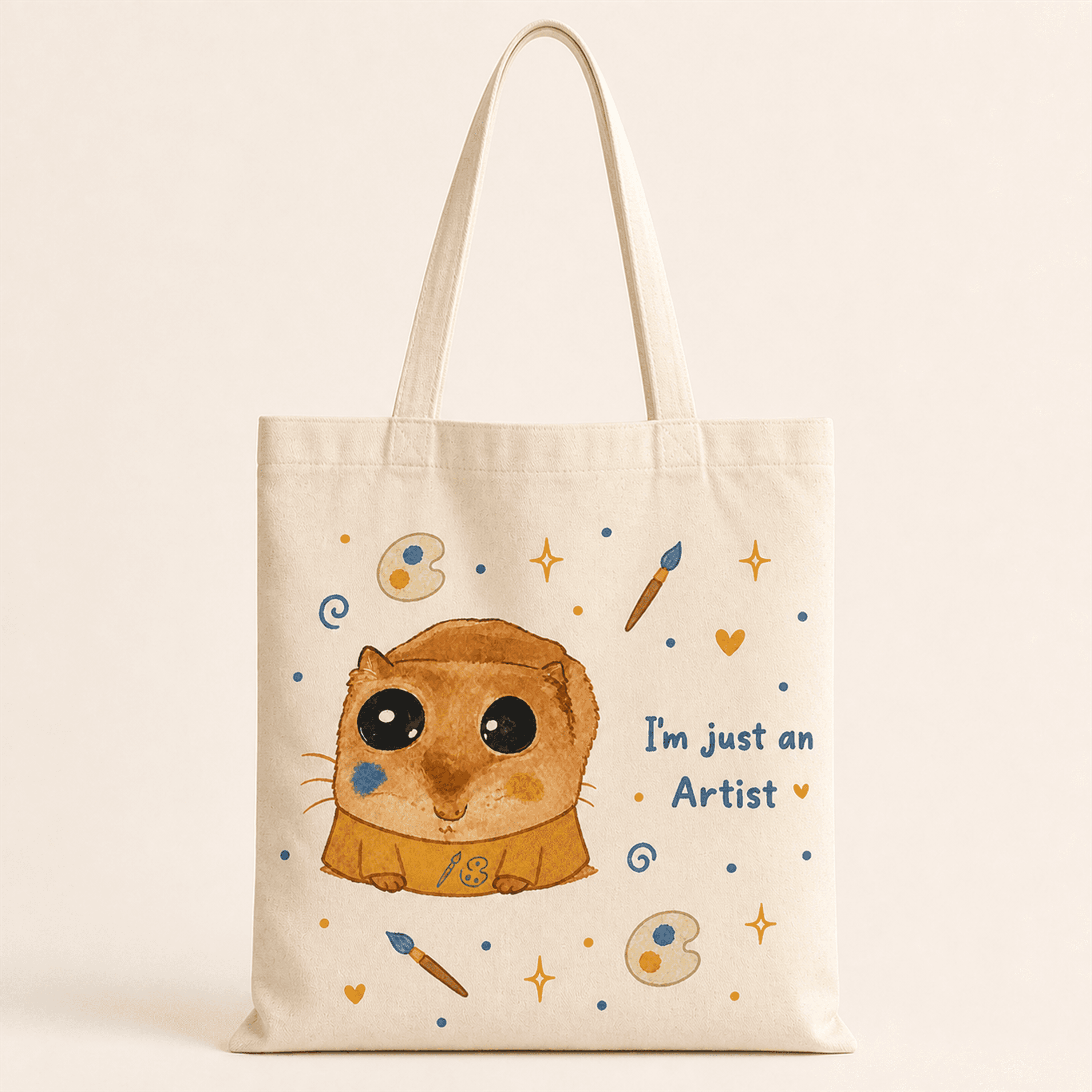 Sad Hamster Meslek Ressam Baskılı Bez Çanta - Ressama Hediye Omuz Çantası