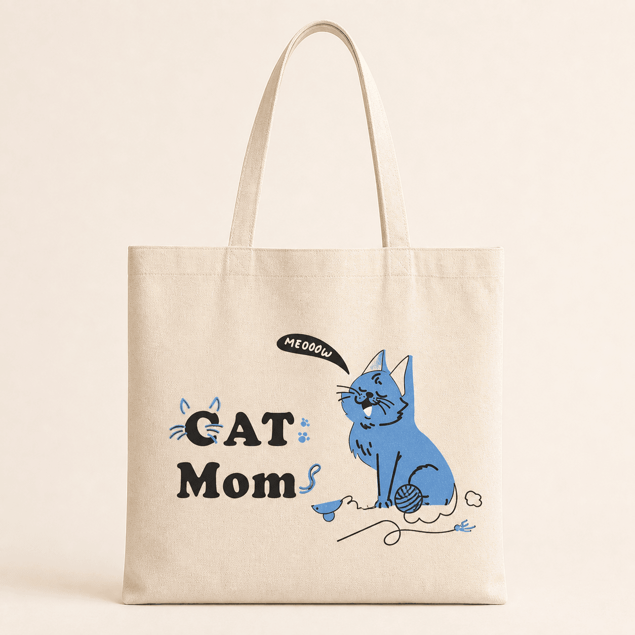 Cat Mom Baskılı Bez Çanta - Anneye Hediye Omuz Çantası