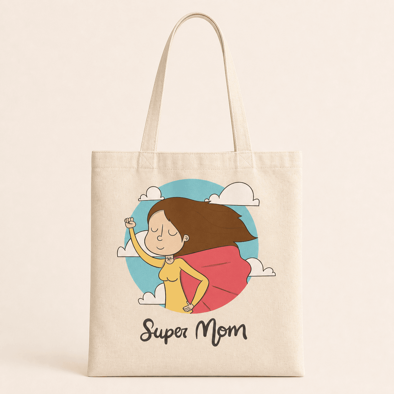 Süper Mom Pelerin Baskılı Bez Çanta - Anneye Hediye Omuz Çantası