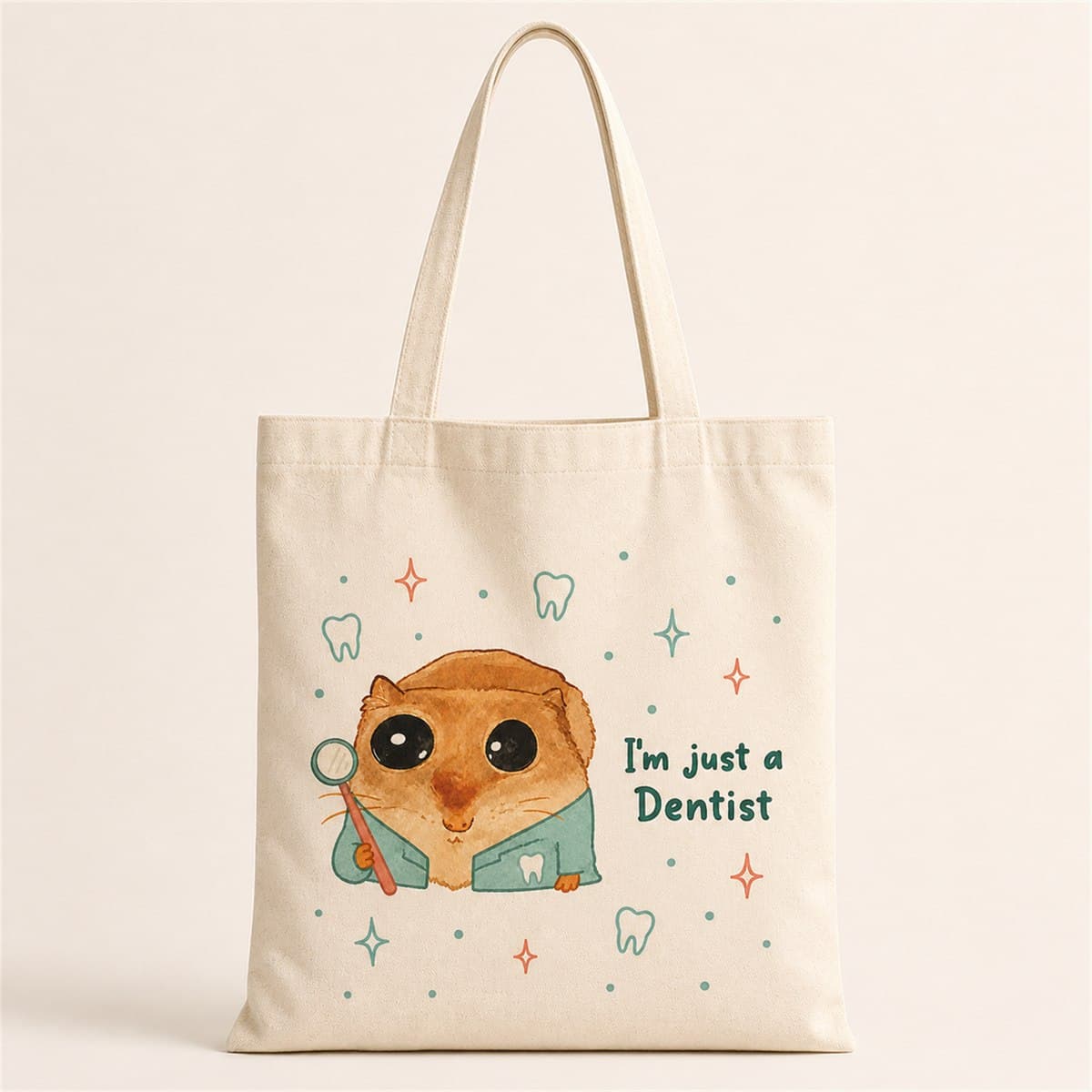 Sad Üzgün Hamster Dişçi Diş Doktoru Baskılı Bez Çanta - Dişçiye Hediye Omuz Çantası