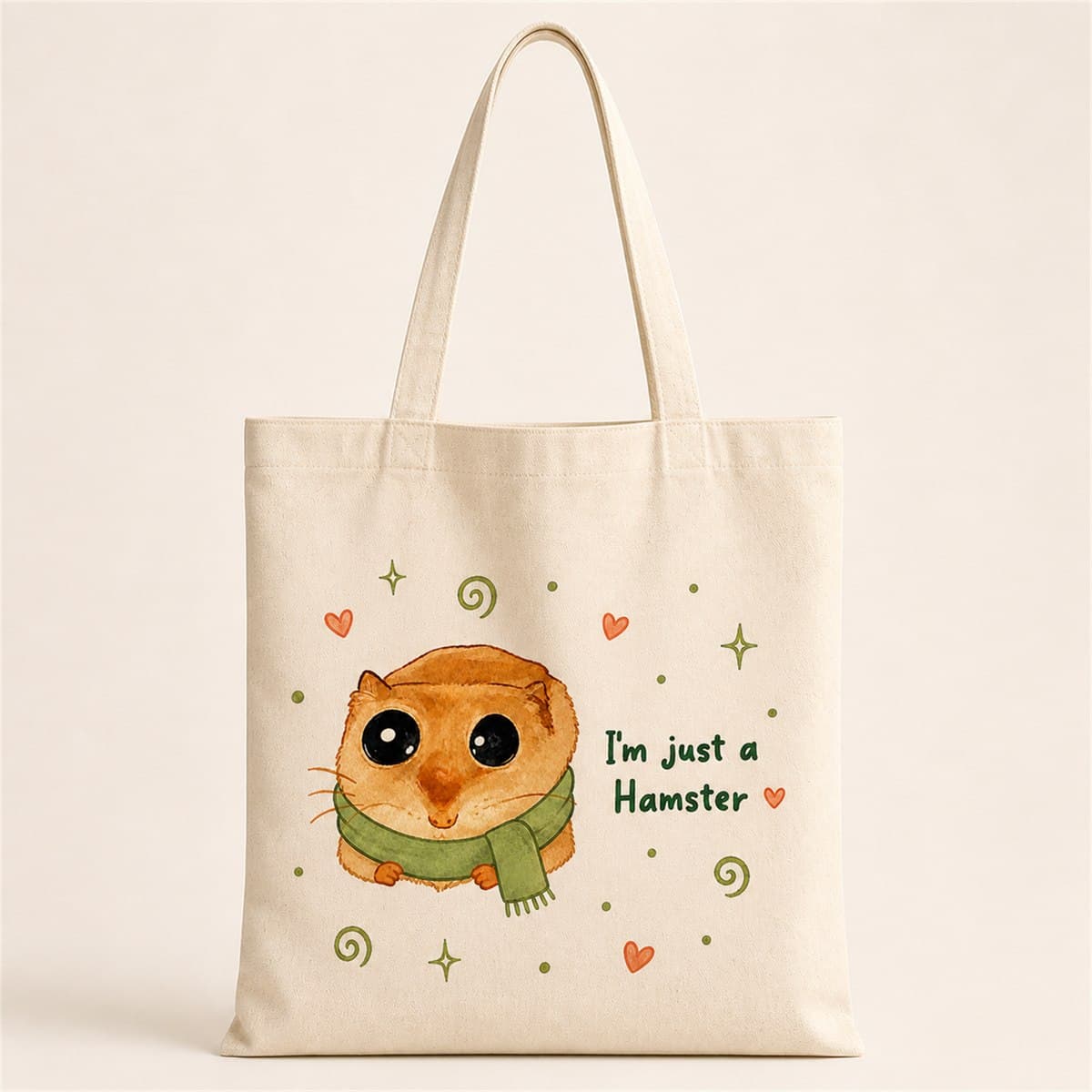 Sad Üzgün Hamster Baskılı Bez Çanta Omuz Çantası