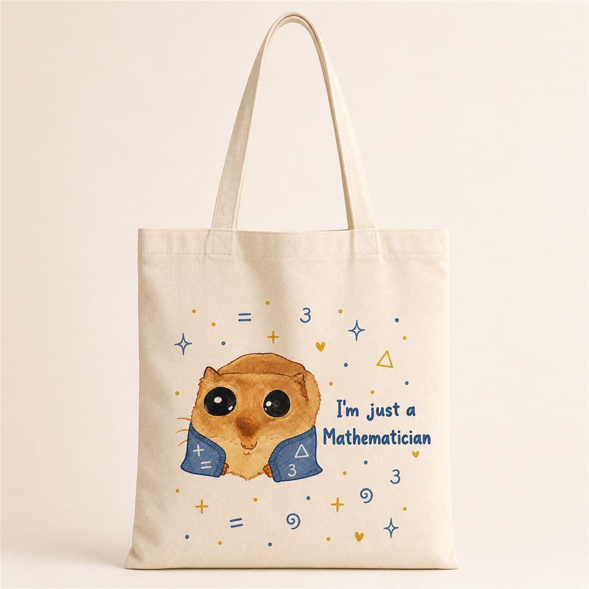 Sad Üzgün Hamster Meslek Matematikçi Baskılı Bez Çanta - Matematikçiye Hediye Omuz Çantası