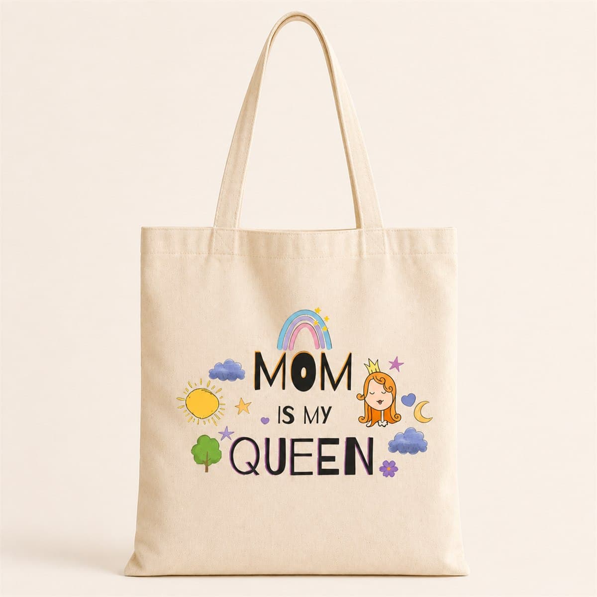 Mum Is My Queen Baskılı Bez Çanta Omuz Çantası