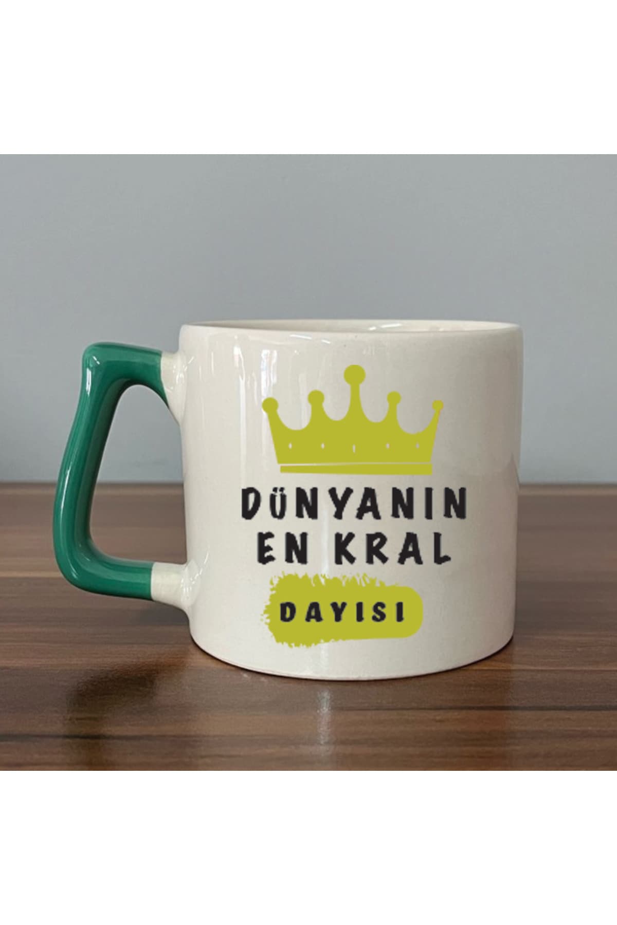 Dünyanın En Kral Dayısı Baskılı Yeşil Kulplu Prime Kupa - Babalar Günü Hediyesi Bardak Fincan Mug